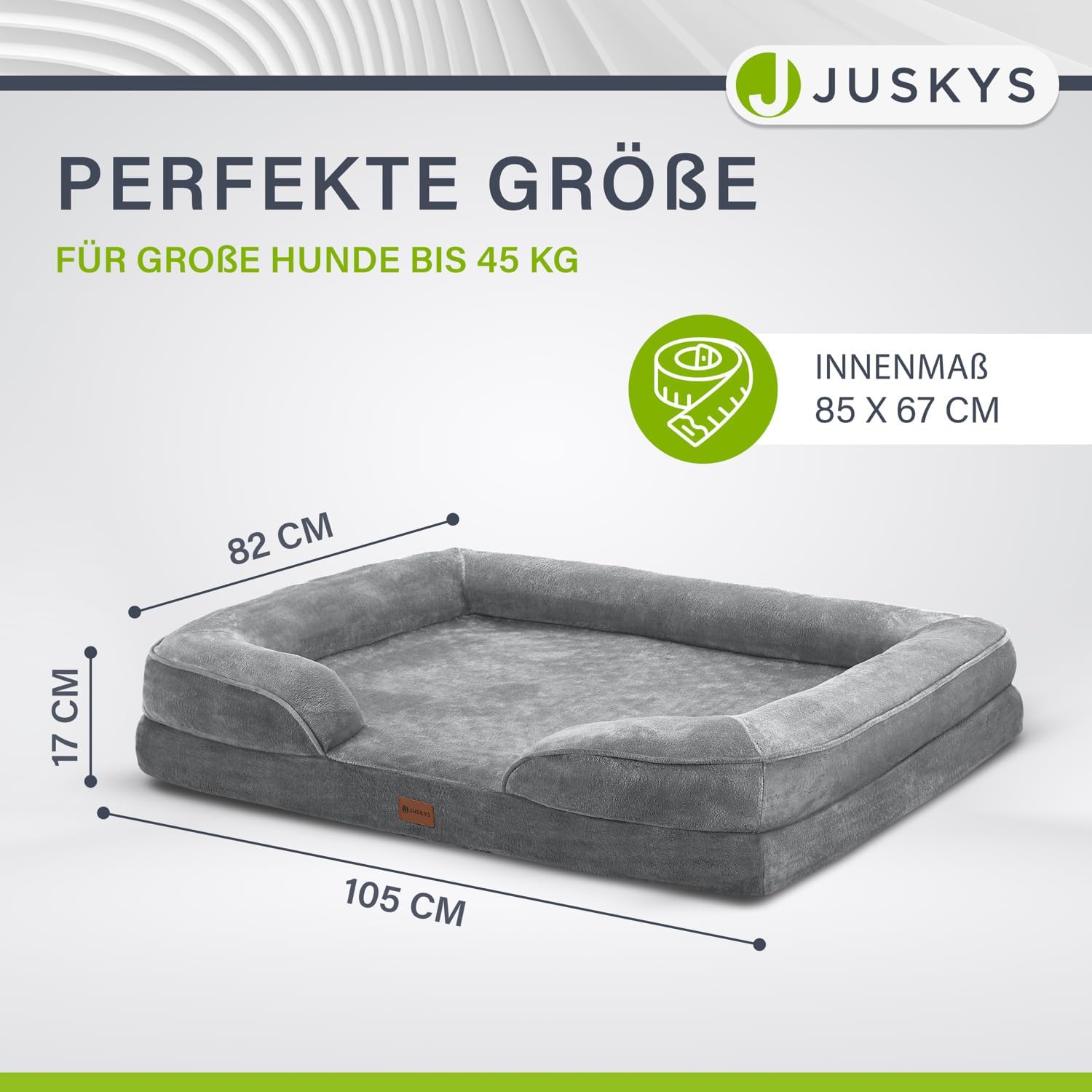 Juskys Hundebett Sheena XL orthopädisch, waschbar & rutschfest - 105 x 82 x 17 cm - Hundesofa flauschig große Hunde Grau - Haustierbett Hundesofa