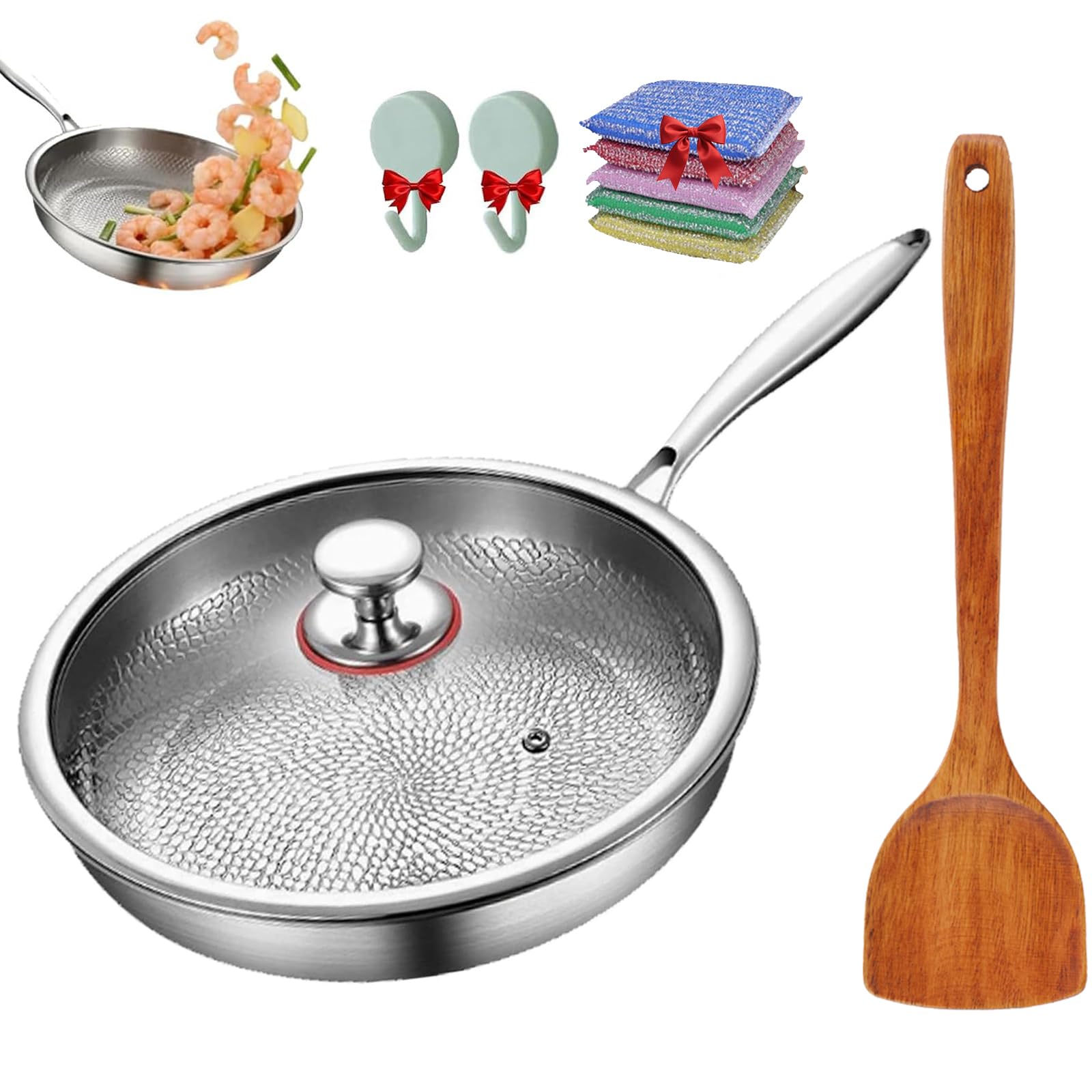 Titanium Frying Pan, Titanium Pans for Cooking Non Stick, Titanium Cookware, 12'' Durable Frying Pan with Lid, Handles Up to 548°C / 1000°F, Easy to Clean, Scratch-Resistant (with Lid, 26CM)