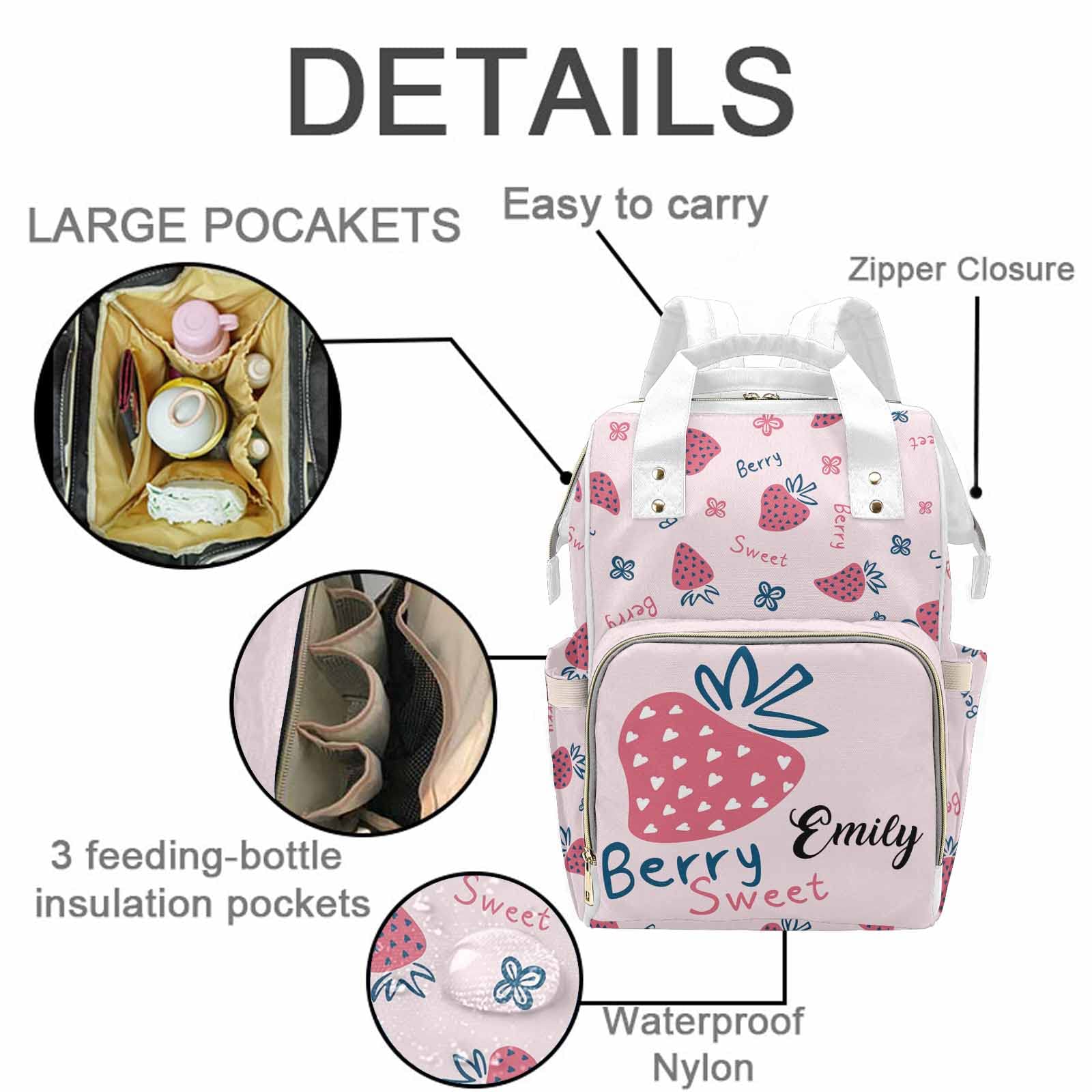 M YESCUSTOM Personalized Strawberry Diaper Backpack with Name Custom Baby Daycare Bag Backpack for Mom Dad Newborn Gift Pink