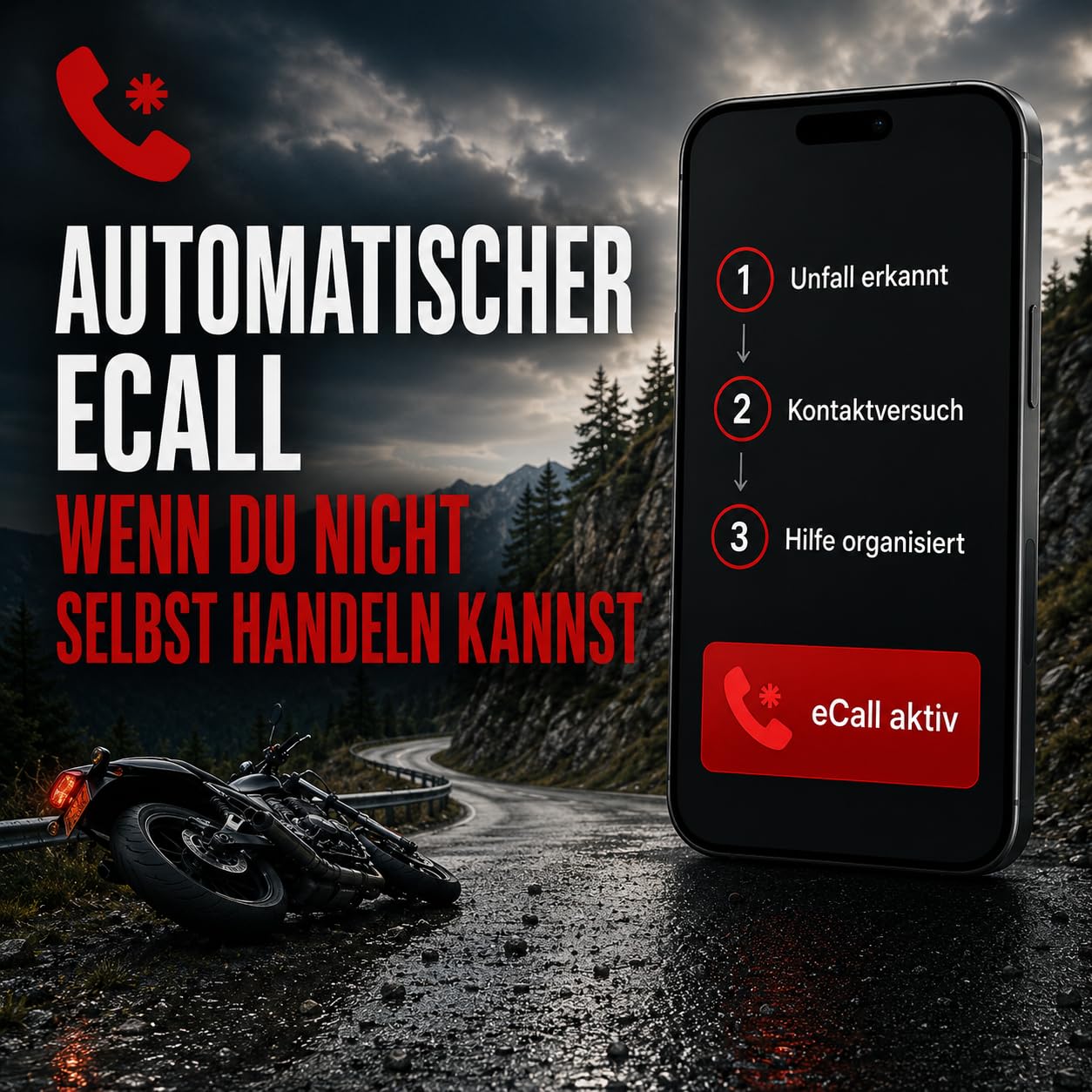 Held eCall Sensor Powered by RideLink para Chaqueta de Moto, Detector automático de Accidentes con detección de caídas, Ayuda rápida en Caso de caída y accidente, Llamada electrónica con aplicación