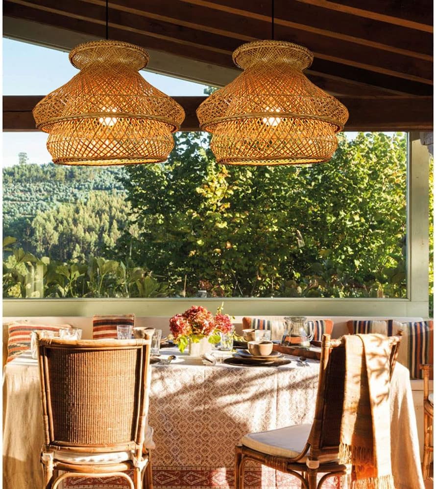 Lampada a sospensione a gabbia di bambù Lampadario fatto a mano in stile rustico Lampada a sospensione a forma di nido di uccello in rattan Lampada a sospensione a cupola in vimini naturale Lampada da