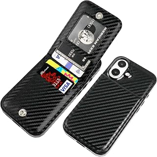 KIHUWEY for iPhone 16 Wallet Case Card Holder Kickstand, Carbon Black