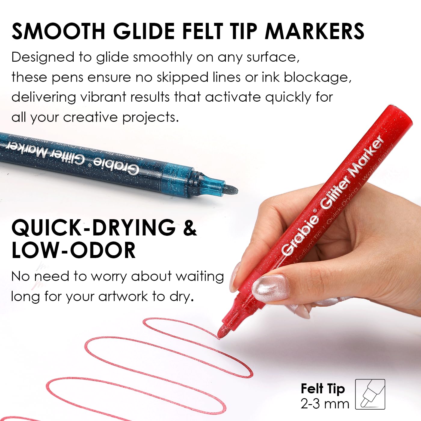 Grabie 24 Glitter Metallic Markers, Medium Tip Glitter Acrylic Paint Markers, Quick-Drying Water-based Ink Glitter Pens for Adults, DIY Crafts Making, Set of 24: Medium Tip 24 Colors Pack of 24