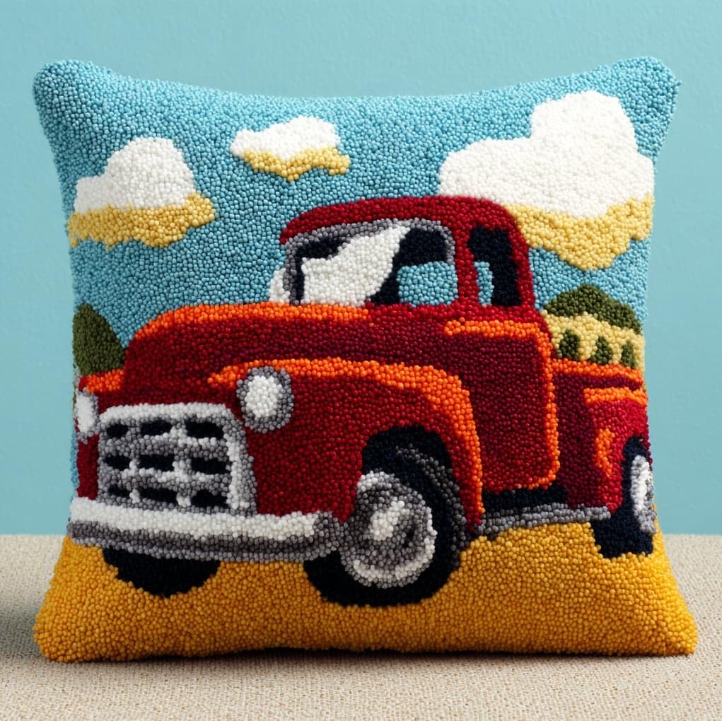 Wallustrioaw Retro Truck Latch Hook Pillowcase Kits 17X17in,