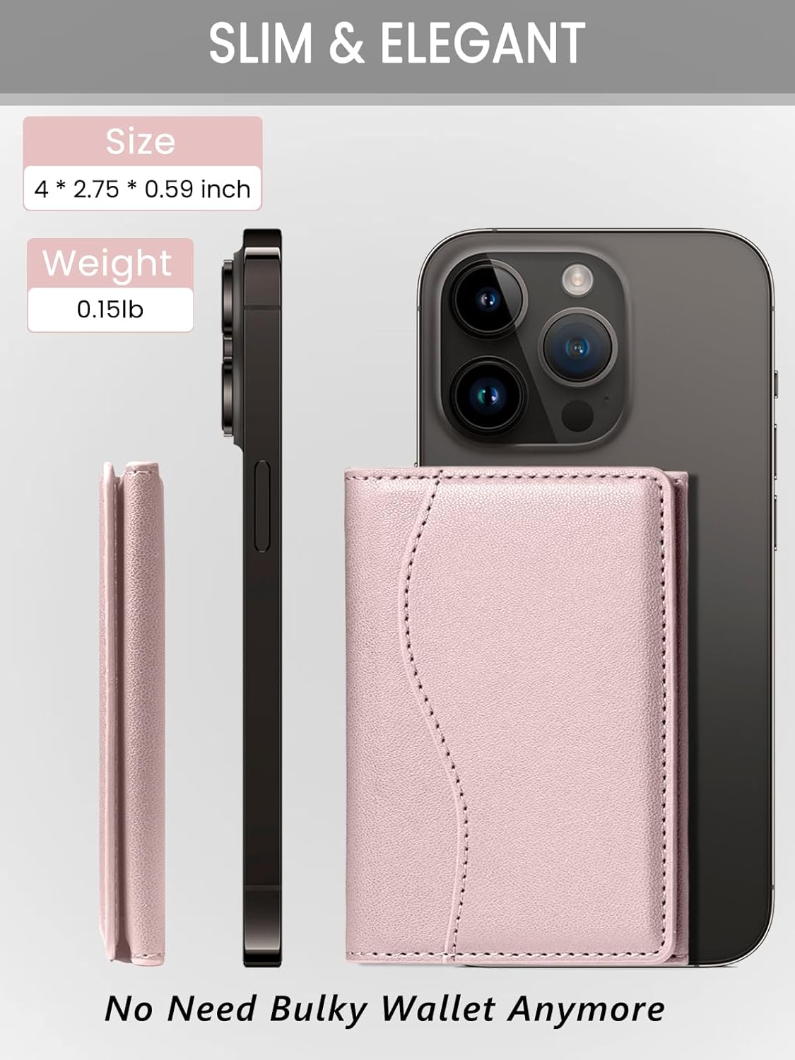 Mag-Safe Wallet, Strongest Magnetic Wallet for iPhone 16/15/14/13/12 Series, 6 Cards Holder, Lightweight Magnetic Phone Cards Holder for Apple Cell Phone, Not for iPhone 13/12 Mini, Rose Gold - Image 6