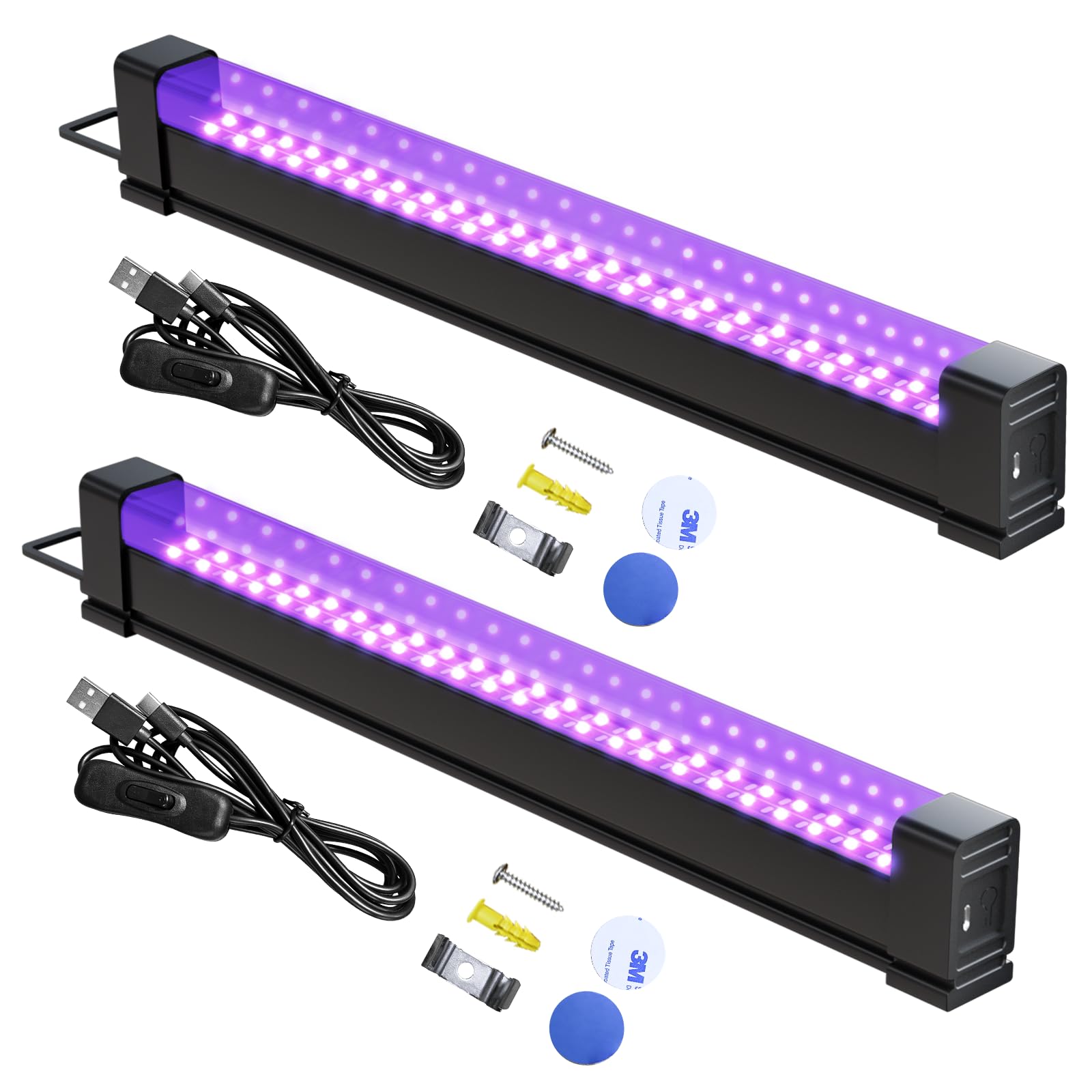 2Pcs Ricaricabile 10W Barra LED UV Lampada di Luce Nera, USB Black Light per Scena di Natale Halloween DJ Disco Black Light Effetto Fluorescente di Palcoscenico