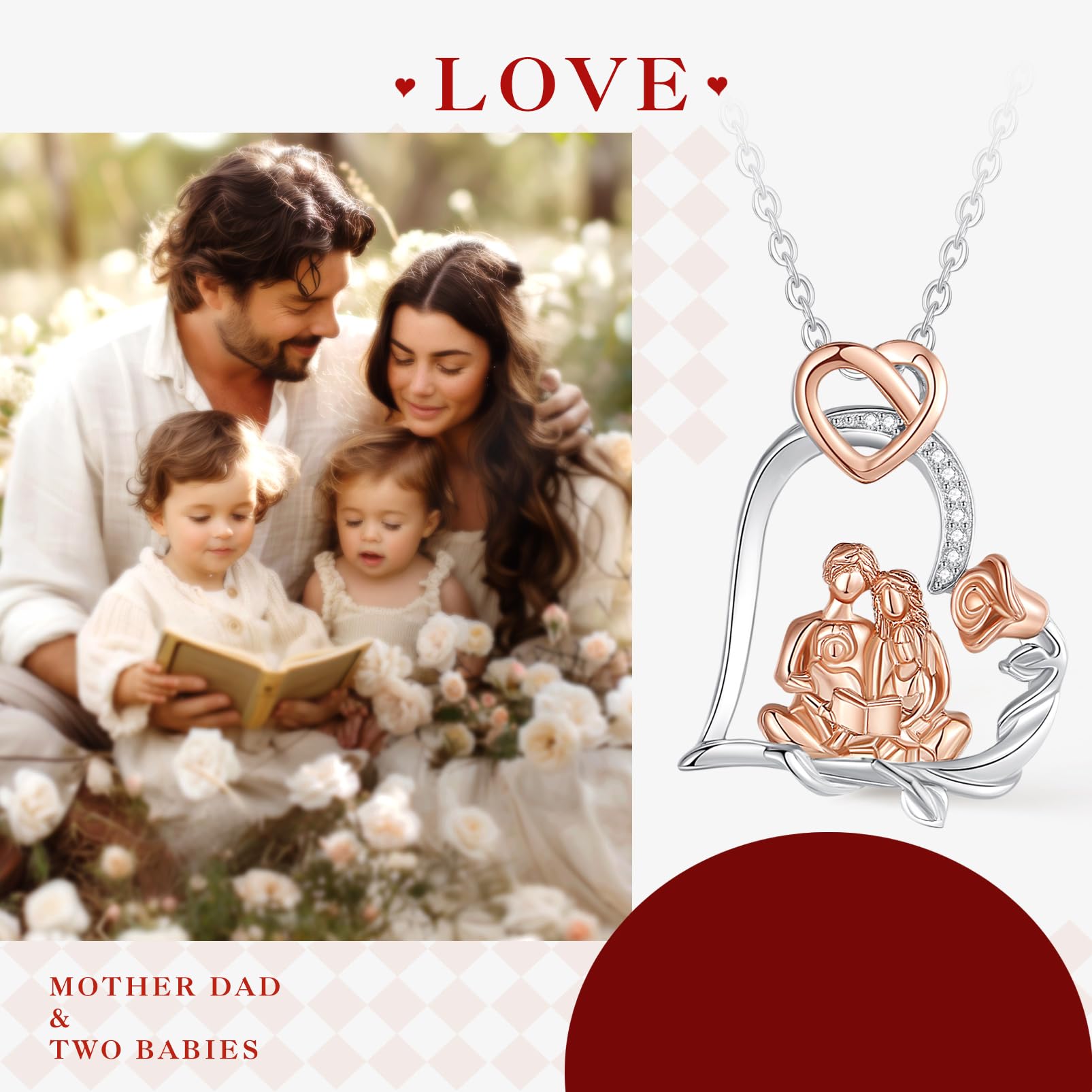 EUDORA Harmony Ball Collana Madre Bambina Argento Sterling 925 per Donna, Ciondolo Madre Figlia Doppio Cuore Gioielli Regalo Festa della Mamma per Mamma Moglie, Catena da 45 cm