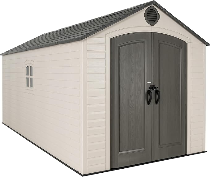 Lifetime Outdoor Storage Shed, 8x15 Ft, Desert Sand, Resin Backyard Tool Shed with Lockable Doors and Weather-Resistant Panels