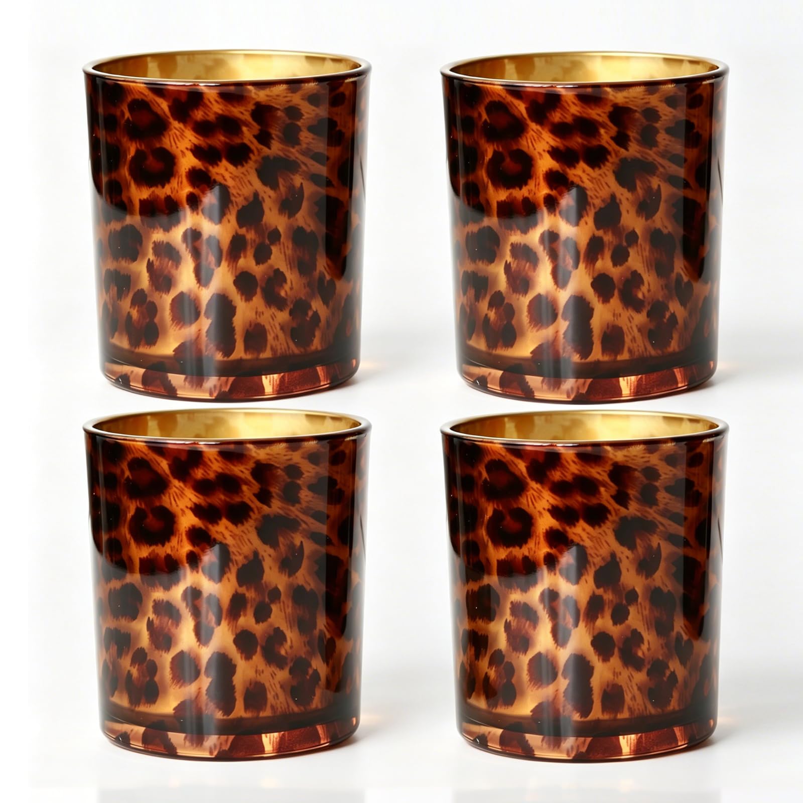 Brown Leopard Decor Candle Holder, 4 Pcs Votive TeaLight Holders