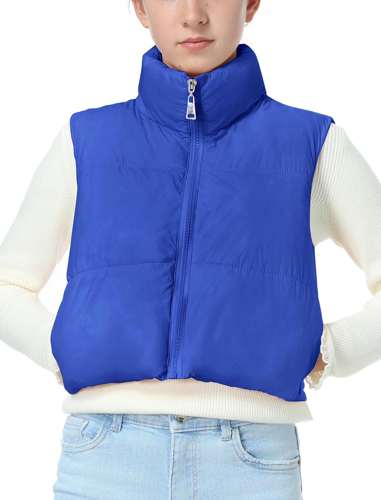 EXARUS Girls Puffer Vest Cropped Puffy Teen Water Resistant 6-14Y