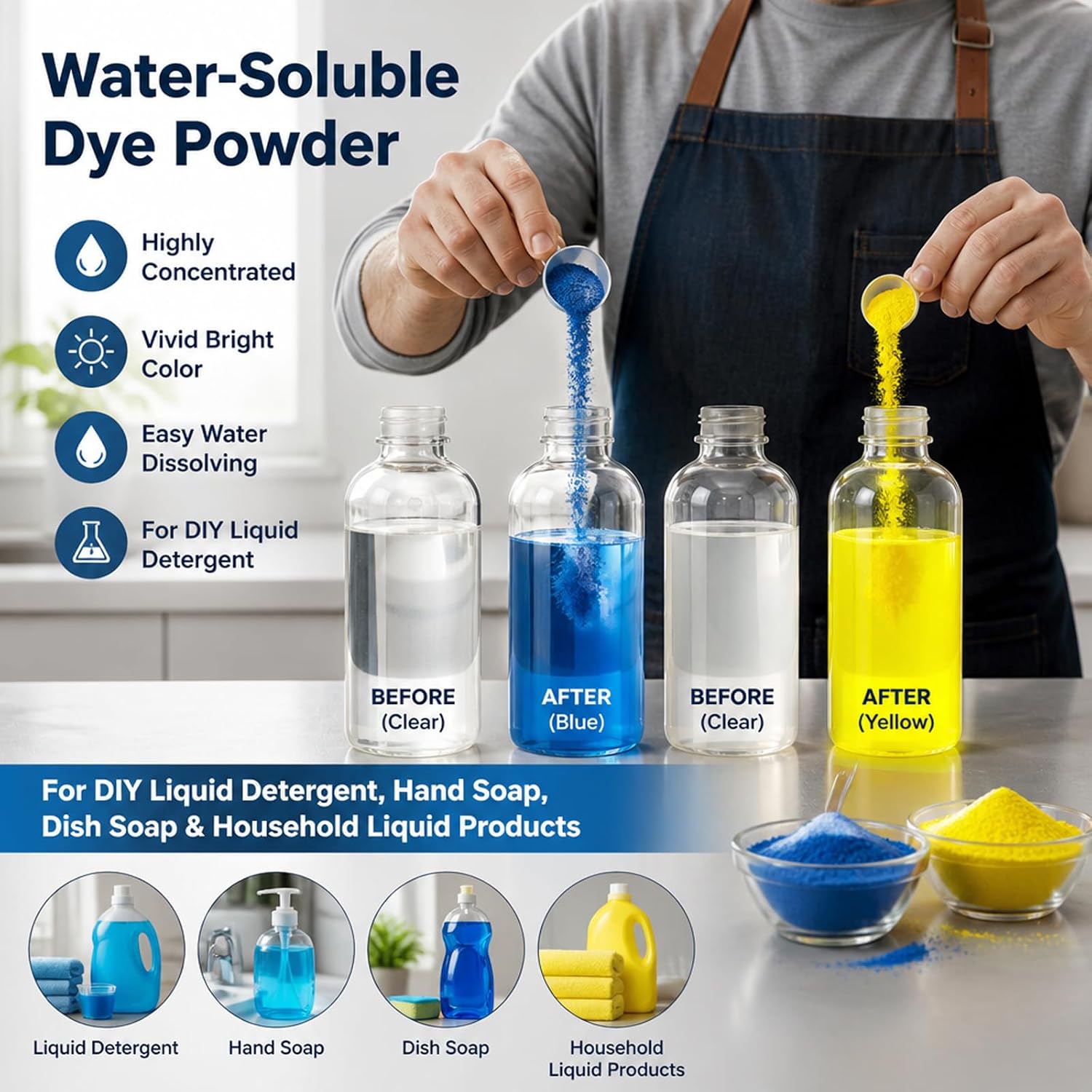Eyaeyao Multipurpose Blue Pigment Powder for Soap, Detergent & Cleaners - Water-Soluble Colorant for Laundry Detergent, Car Wash & Hand Soap, Toilet Cleaner & Windshield Washer Fluid (Blue, 2 oz)