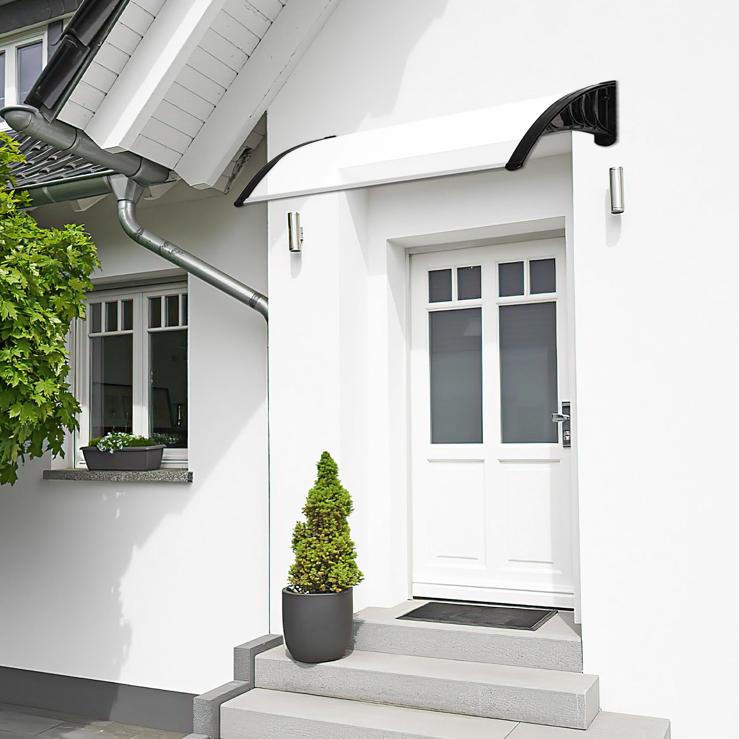 𝗝𝗮𝘆𝘀𝗲𝘂𝘄 Vordach Haustür 150 x 100 cm, transparentes PC Haustür Vordach mit Aluminiumrahmen, Überdachung Balkon mit UV-Schutz, Regenschutz für Eingang, Balkon, Fenster, Terrasse