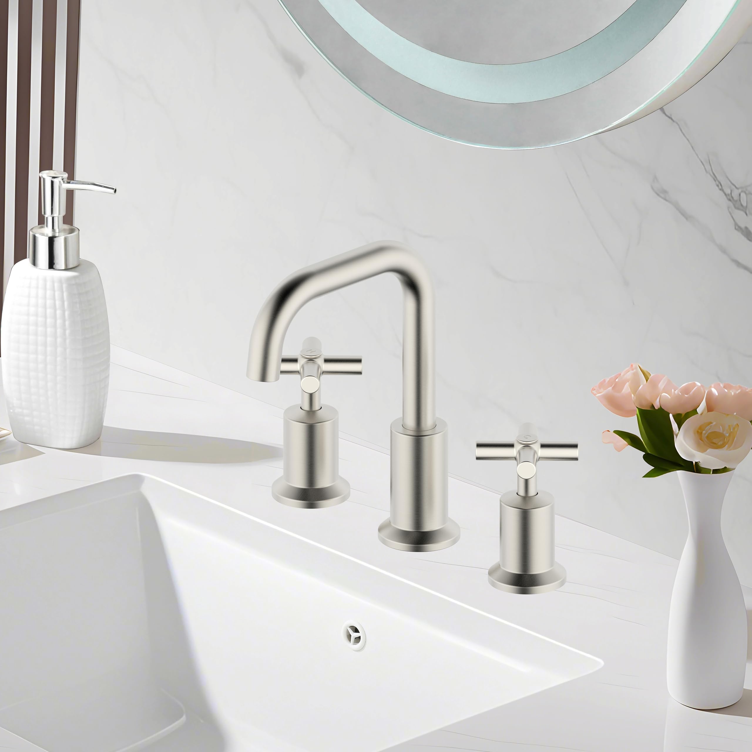 Waschtischarmatur Mit 2 Griffen, Push-Up Ablauf – Poliertes Chrom, Wassersparend, Zertifiziert Nach WaterSense
