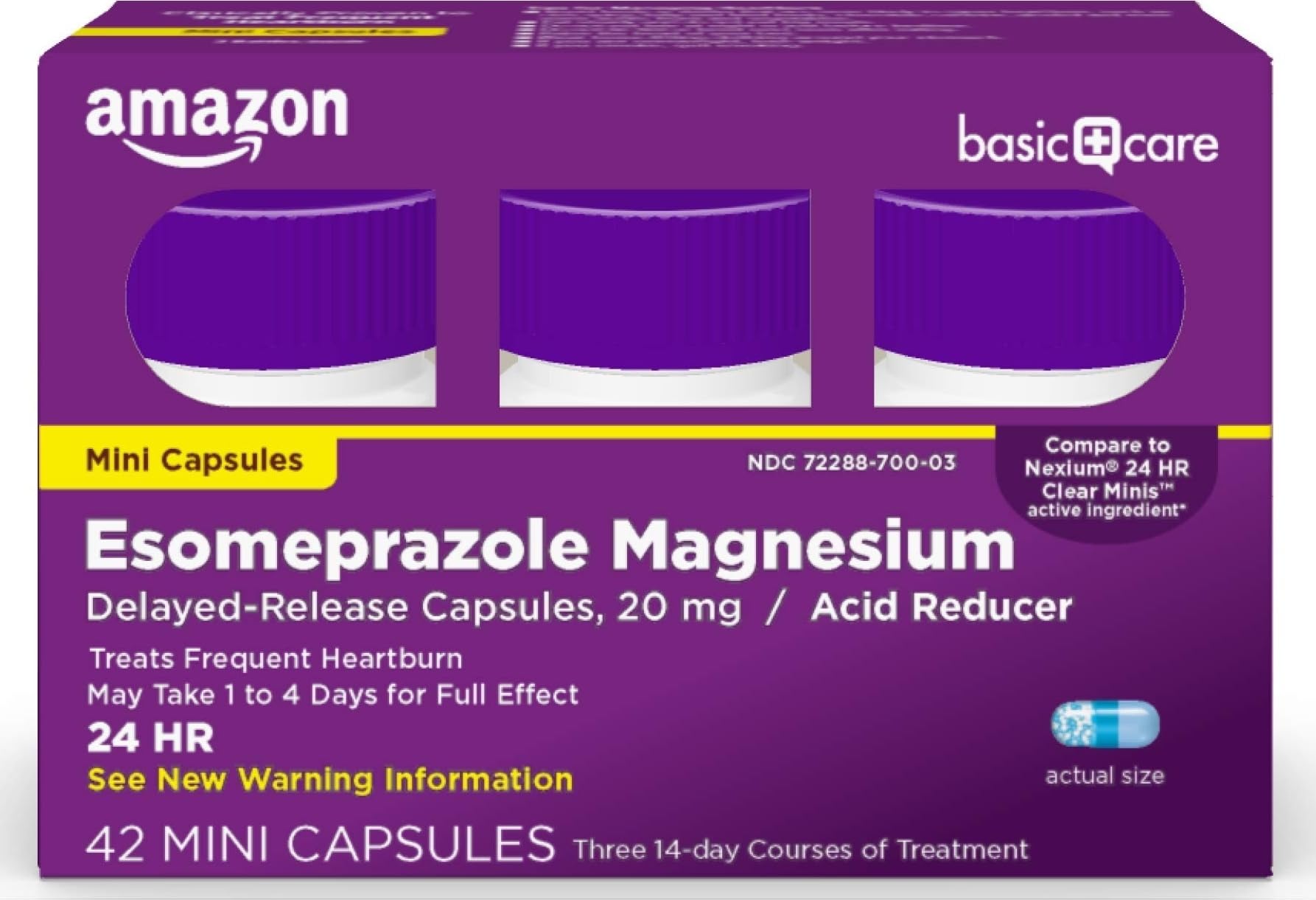 �️Amazon Basic Care Esomeprazole Magnesium Delayed-Release Mini Capsules, 20 mg, Acid Reducer, 24 Hour Heartburn Medicin — deal on Shopping With Noya