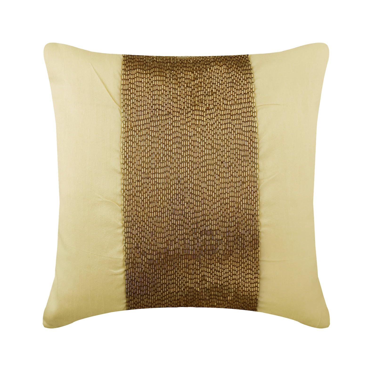 The HomeCentric Gold Throw Cushions Cover for Couch Contemporary, 30x30 cm (12x12 inch) Throw Cushion Cover, Art Silk Square Cushions Cover, Metallic Beaded Cushion Cover - Gold Center โ image 1