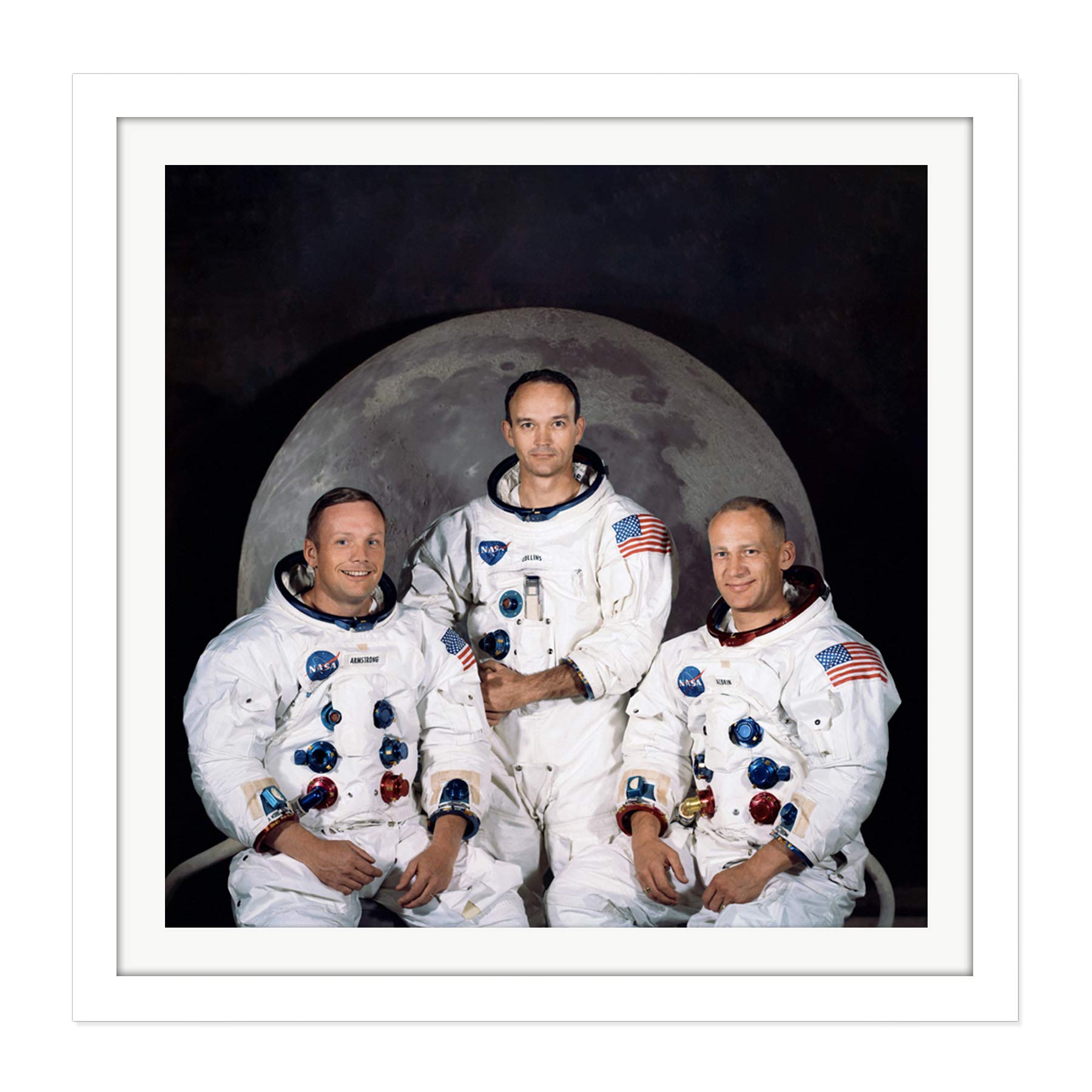 Artery8 Space NASA Apollo 11 Crew Armstrong Collins Aldrin Square Wooden Framed Wall Art Print Picture 16X16 Inch