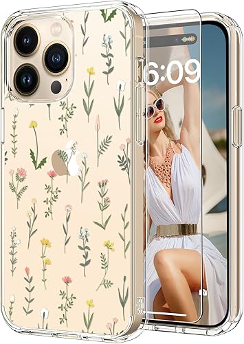 Miniatura 1 de ICEDIO Funda para iPhone 15 Pro con protector de pantalla, transparente y con patrones modernos de moda, diseñada para niñas y mujeres, funda