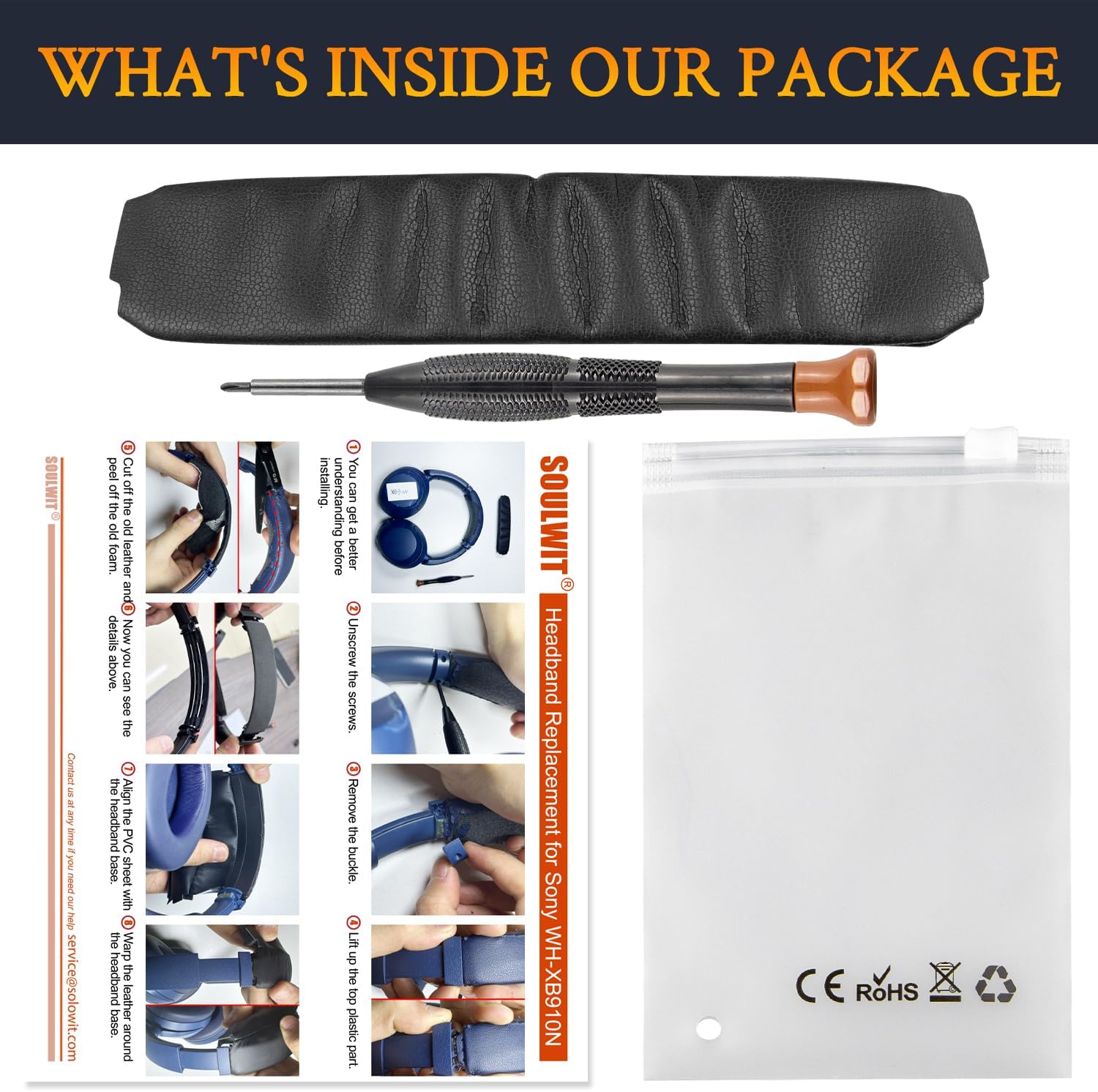 SOULWIT Headband Cover for Sony WH-XB910N Extra BASS Noise Cancelling Headphones (Do Not Fit WH-XB900N), Replacement Headstrap Pad Repair Part - Black - Image 5