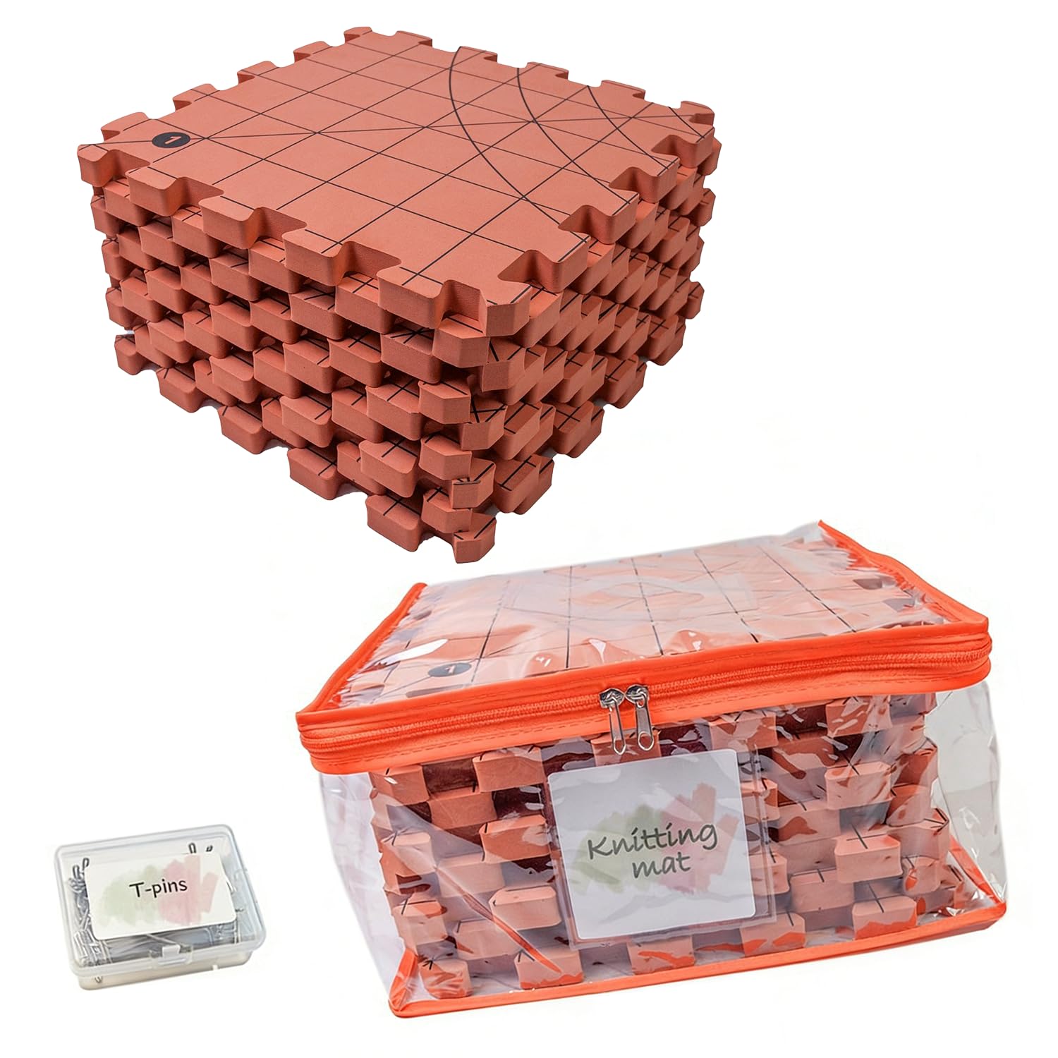 Lot De 9 Tapis De Blocage Pour Tricot,Tapis De Blocage Tricot,Planches De Blocage Très Épaisses Avec Grilles Avec 25 Bloqueurs De Tricot Et 100 Épingles En t Pour Travaux d'Aiguille Ou Crochet(Rouge)
