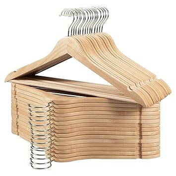 Edergoo Wood Hangers 30 Pack, Non-Slip Wooden Hangers with 360 degree Swivel Hook & Notches, Slim Coat Hangers for Shirt, Suit, Jacket, Dress, Natural