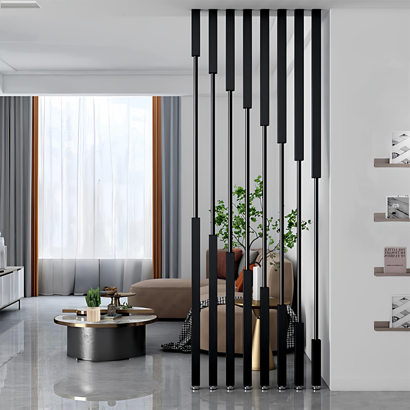 Lot de 5 paravents de séparation de pièce en métal décoratifs autonomes pour salon, restaurant, bureau, entrée