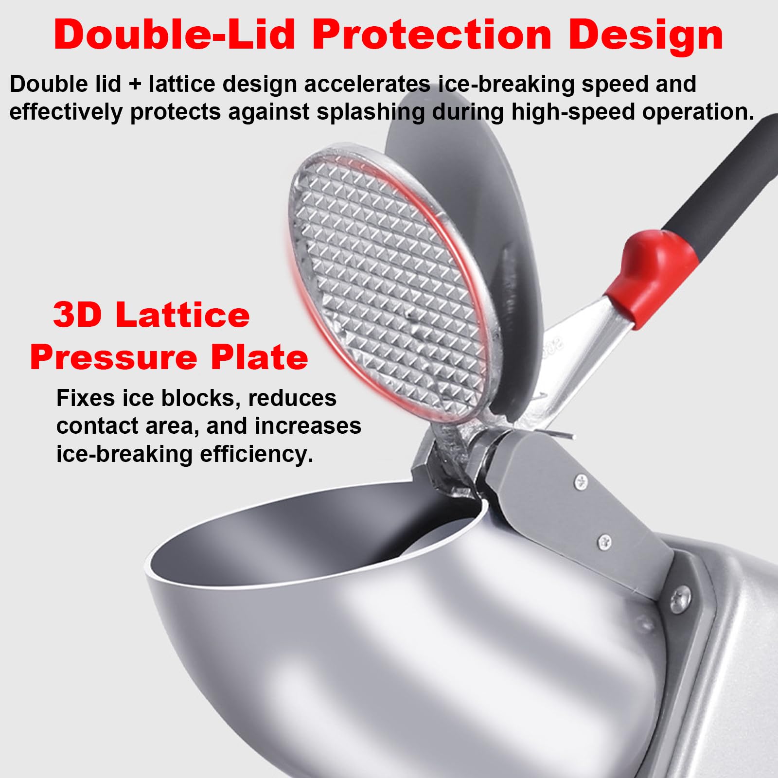 Máquina para hacer hielo raspado, eléctrica, con doble cuchilla, 300 W, 2200 RPM, trituradora de hielo de acero inoxidable, máquina para hacer conos de nieve para uso doméstico o comercial (rojo)