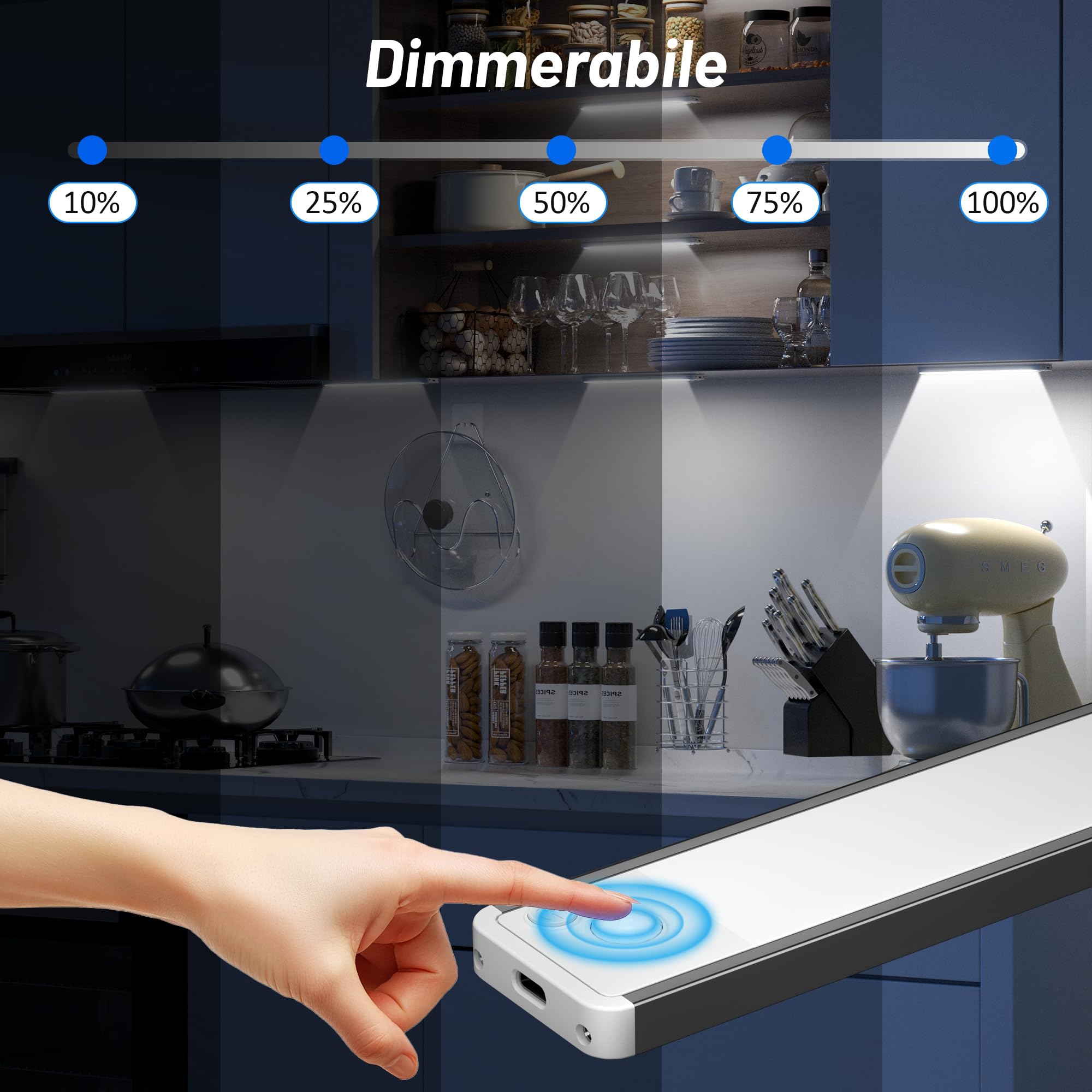 GWULC Luce LED Sottopensile Cucina Luci: Armadio Lampada Sensore Movimento Batteria USB Ricaricabile Senza Fili Interno Strisce Lampade Adesive Sotto Pensile Light Pensile illuminazione Barra