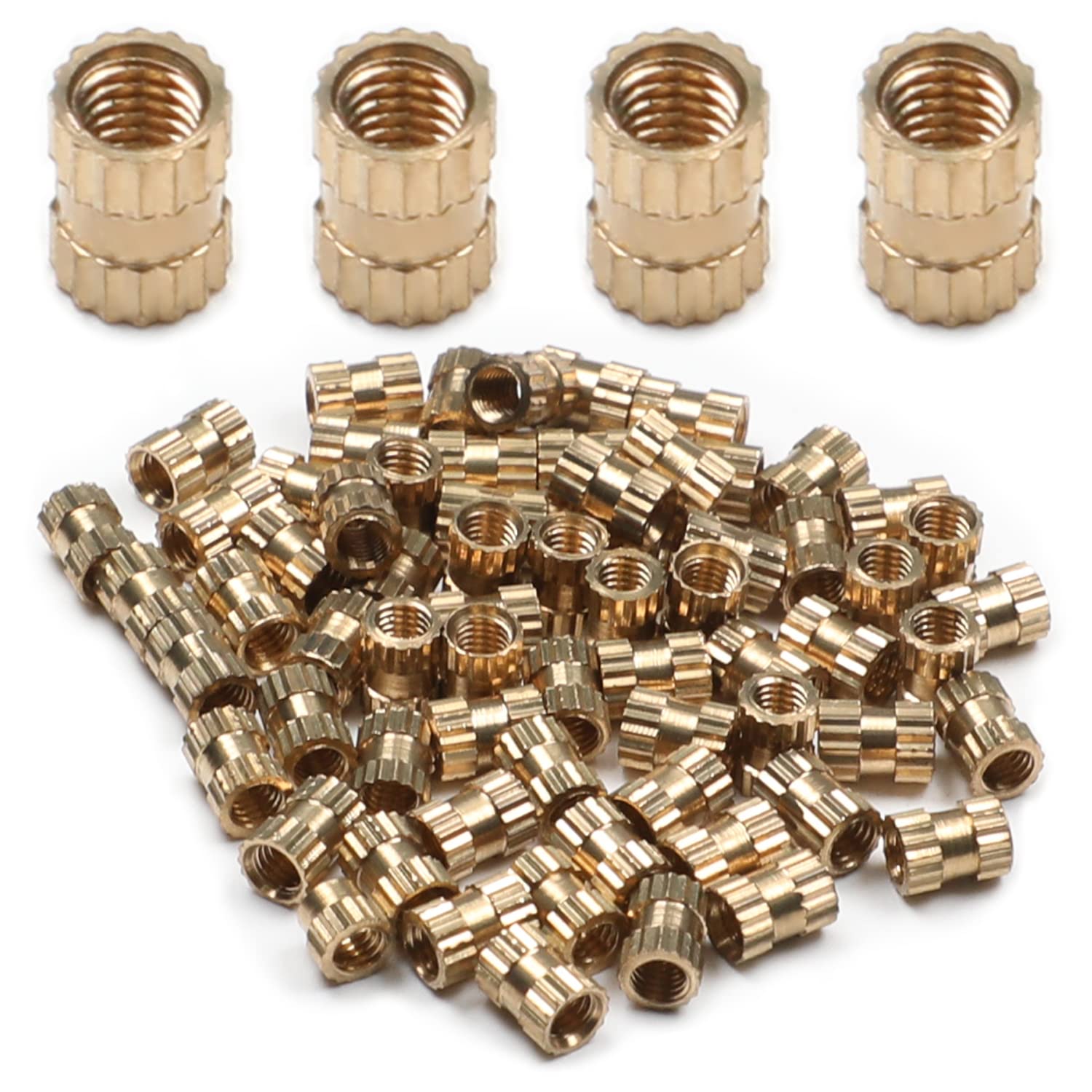 M2.5x3.8x5 Copper Knurled Threaded Insert Nuts Thread Embedment Nuts, for Electrical Appliances and 6D Printing, Gold Tone 200pcs