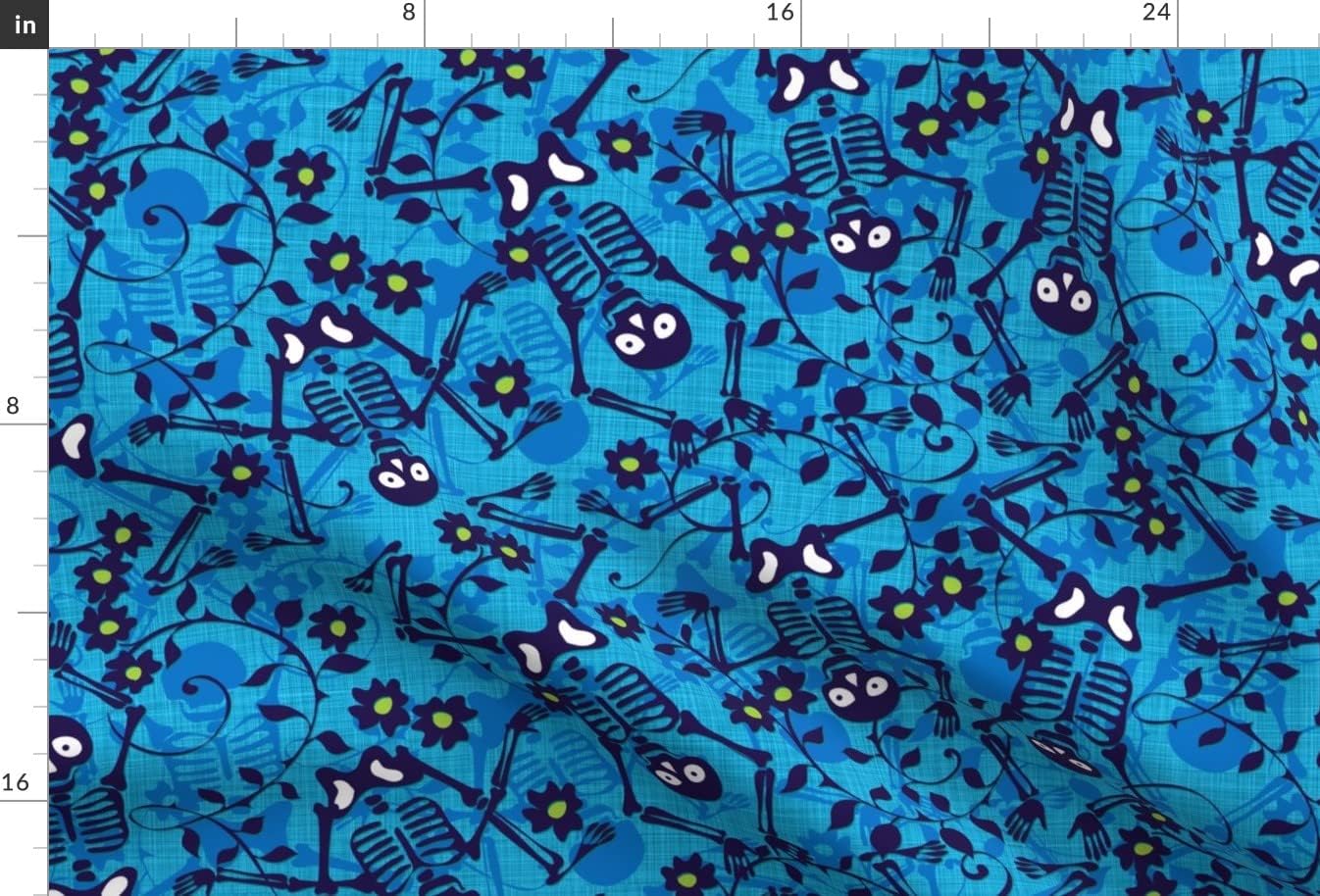 Spoonflower Fabric - Sugar Blue Skull Skeleton Halloween Dance Day Dead Printed on Minky Fabric by The Yard - Sewing Baby Blankets Quilt Backing Plush