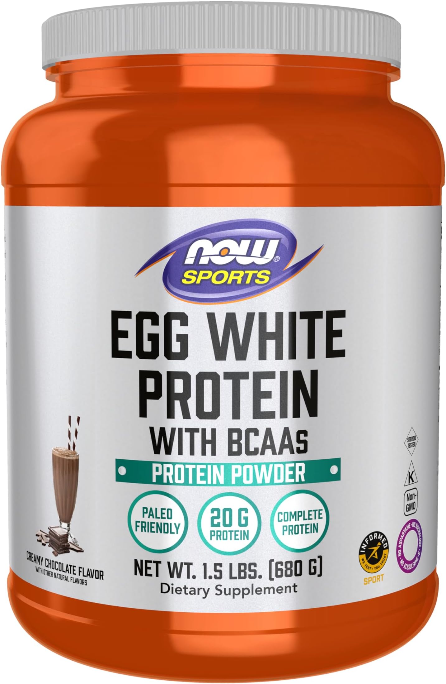 NOW Foods Sports Nutrition, Egg White Protein, 20 g With BCAAs, Creamy Chocolate Powder, 1.5-Pound