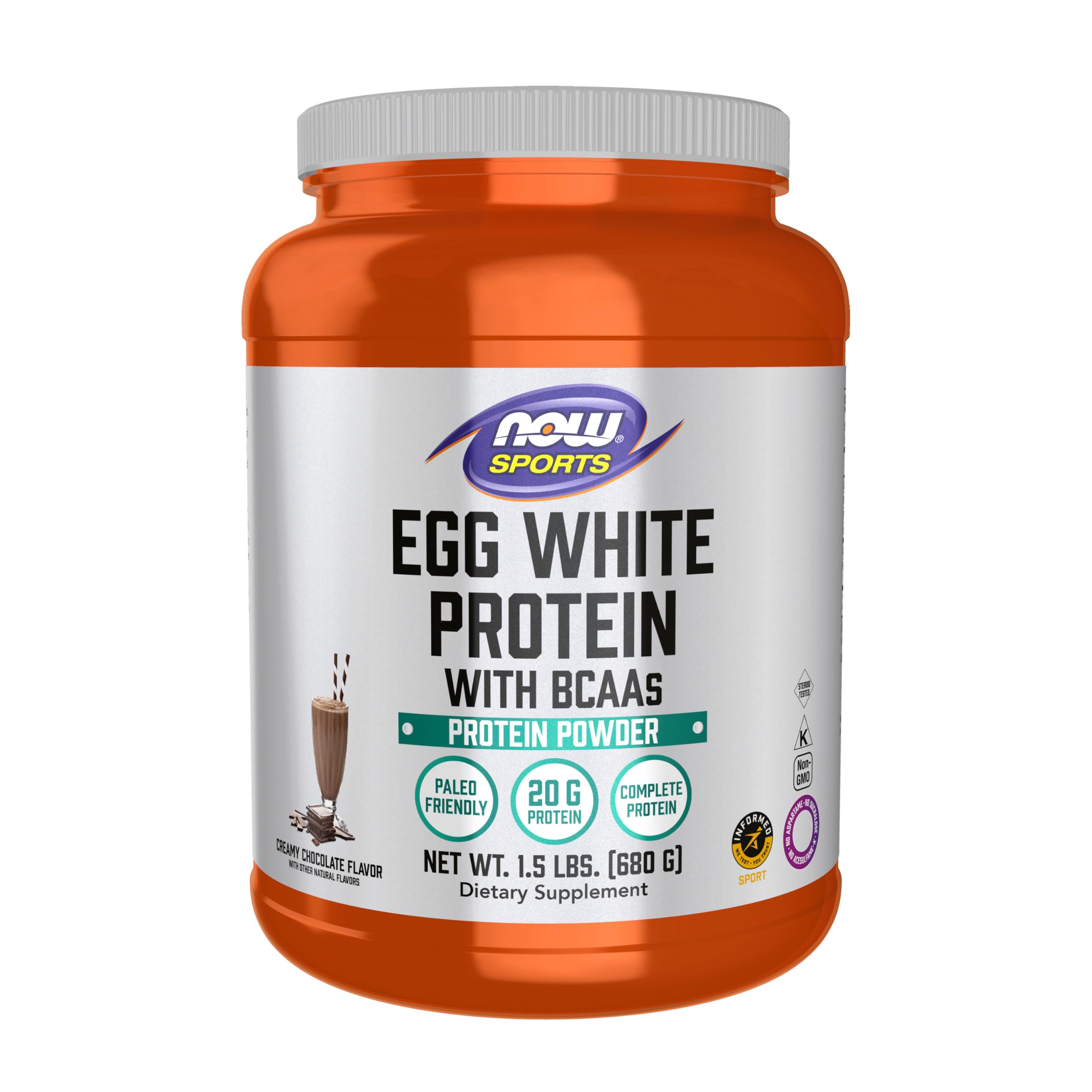NOW Foods Sports Nutrition, Egg White Protein, 20 g With BCAAs, Creamy Chocolate Powder, 1.5-Pound