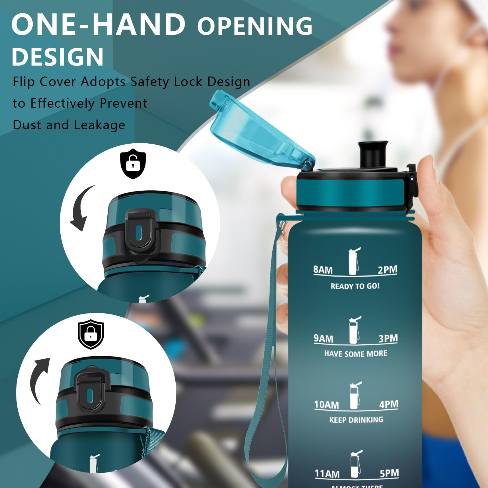 Mujigaga Borraccia 1 litro, Borraccia Palestra, Senza Perdite, Borraccie Motivazionale, Facile da Pulire, Borraccie con Orari per Bere, Bottiglie Acqua con Scovolino in Spugna, per Yoga, Campeggio - 3