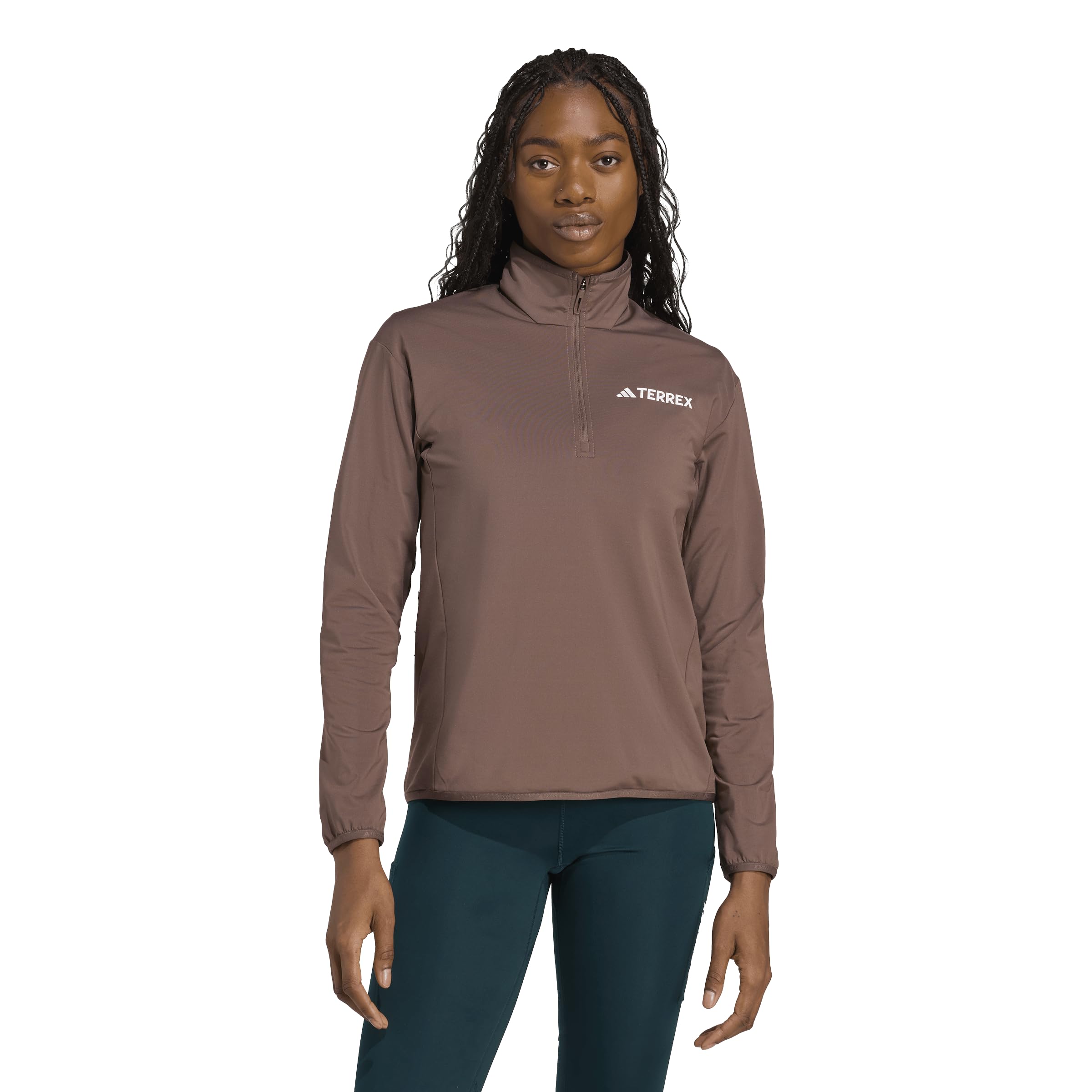 adidas Women's Terrex Multi CLIMAWARM Half Zip Tech Fleece Jacket, earth strata/earth strata, XS