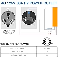 Vista 6 de Caja de toma de corriente RV de 30 amperios y 125 voltios, cerrada, con cerradura, resistente a la intemperie, NEMA TT-30R, panel de receptáculo