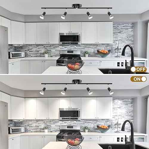 Miniatura 4 de HURYEE Luces de riel de techo, lámparas negras de 4 vías para cocina, pasillo, dormitorio, galería, lámpara de acento direccional, incluye 4