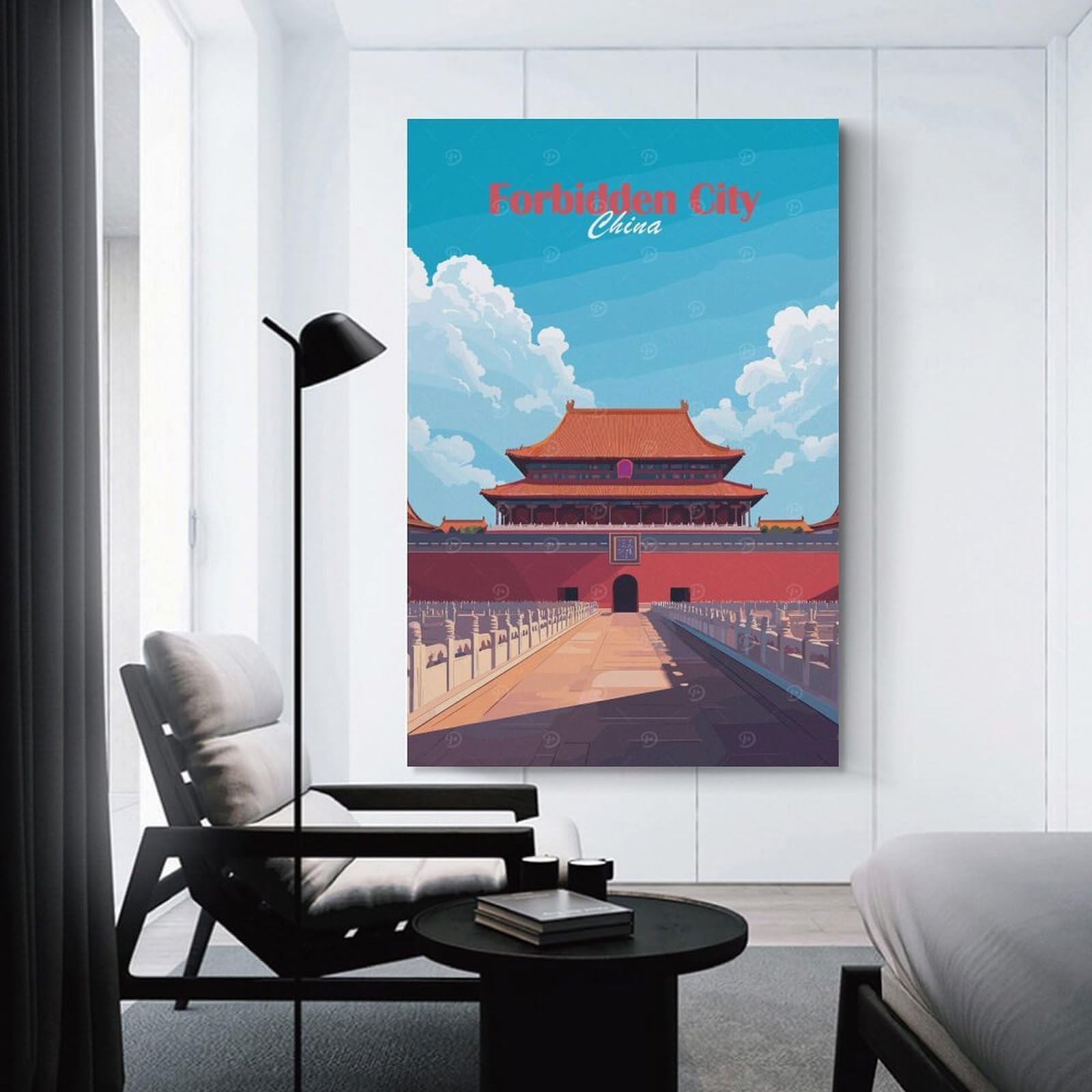 Junmoney Forbidden City, China Decorative Wall Artwork 08x12inch(20x30cm), for Front Hall, Corridor Or Welcome Spaces, Decorative Wall Art for Narrow Spaces