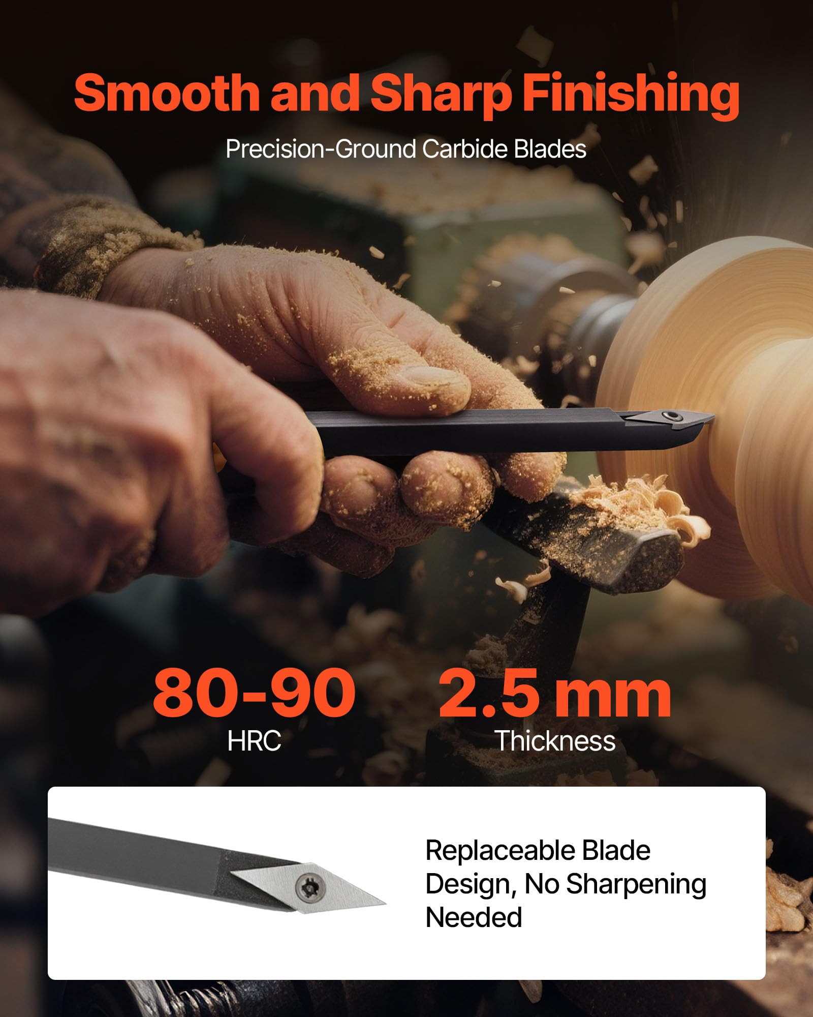 VEVOR Outils Tournage pour Tour à Bois, 4 PCS, Ciseaux à Bois avec Fraises en Carbure Ronds et Carrés Diamantés, Coffret de Rangement, Manche Confortable pour Travail de Détail, Débutant, Amateur, Pro