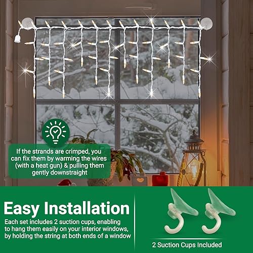 Miniatura 10 de Tupkee Luces de carámbano brillantes para ventana, 3 pies (3.0 ft), 50 luces incandescentes rojas, verdes y transparentes de Navidad para interiores
