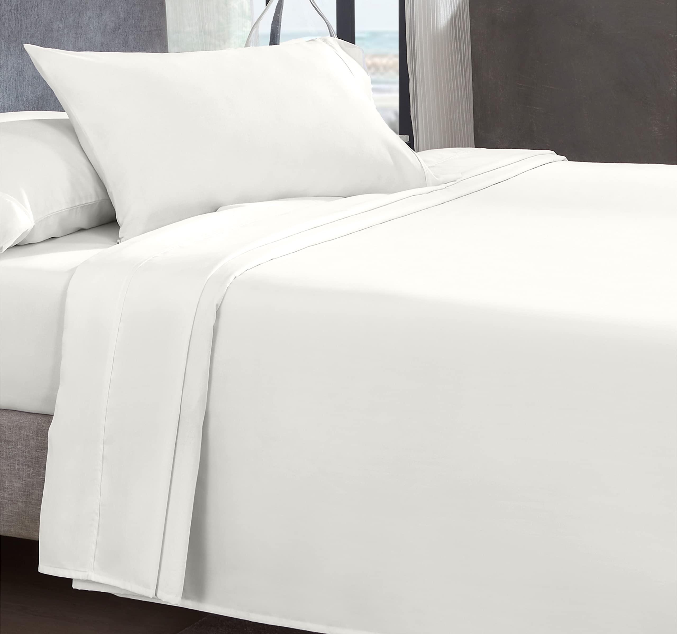 California Design Den 100% Cotton Sheets, Twin XL Sheets Set, 3 Pieces, 400 Thread Count Sateen, Bedding for Kids, Dorm Rooms & Adults, Deep Pocket Sheets, Cooling Sheets (Creamy White)