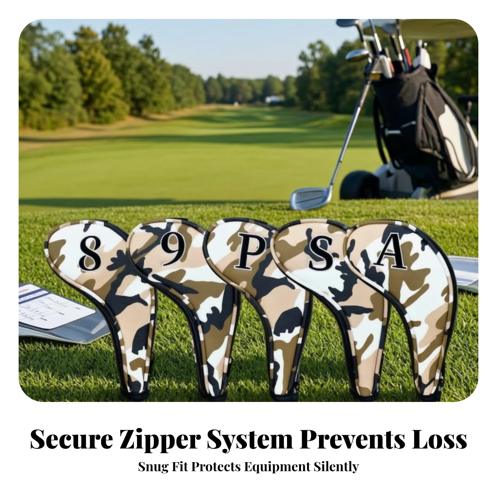 9 Stück Golf Schlägerhülle Eisenabdeckung Headcover Schlägerhaube Schlägerkopfhaube aus Robustem PU mit Fleecefutter Verhindert Klappern Und Schrammen für Golfrunde Training Geschenk