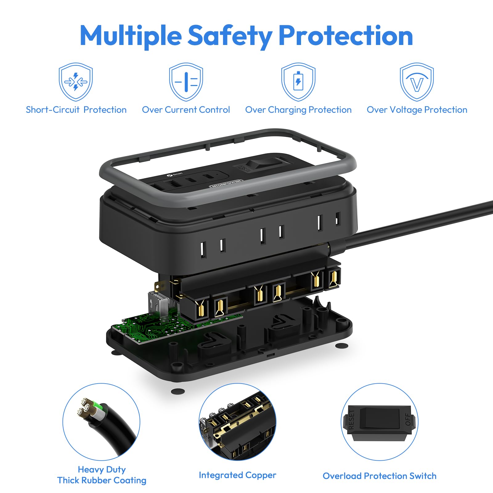 NTONPOWER 6 Widely Spaced Outlet(2 Side) Power Strip with 4 USB Ports, Extension Cord 15 Ft — Amazon image 6