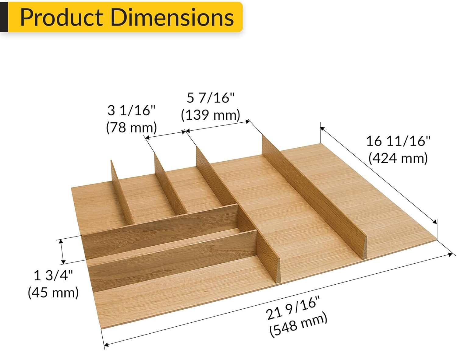 BRIXWELL QINT-003 Small Cutlery Tray, Fineline 24" 21 9/16" White oak, 548 mm width