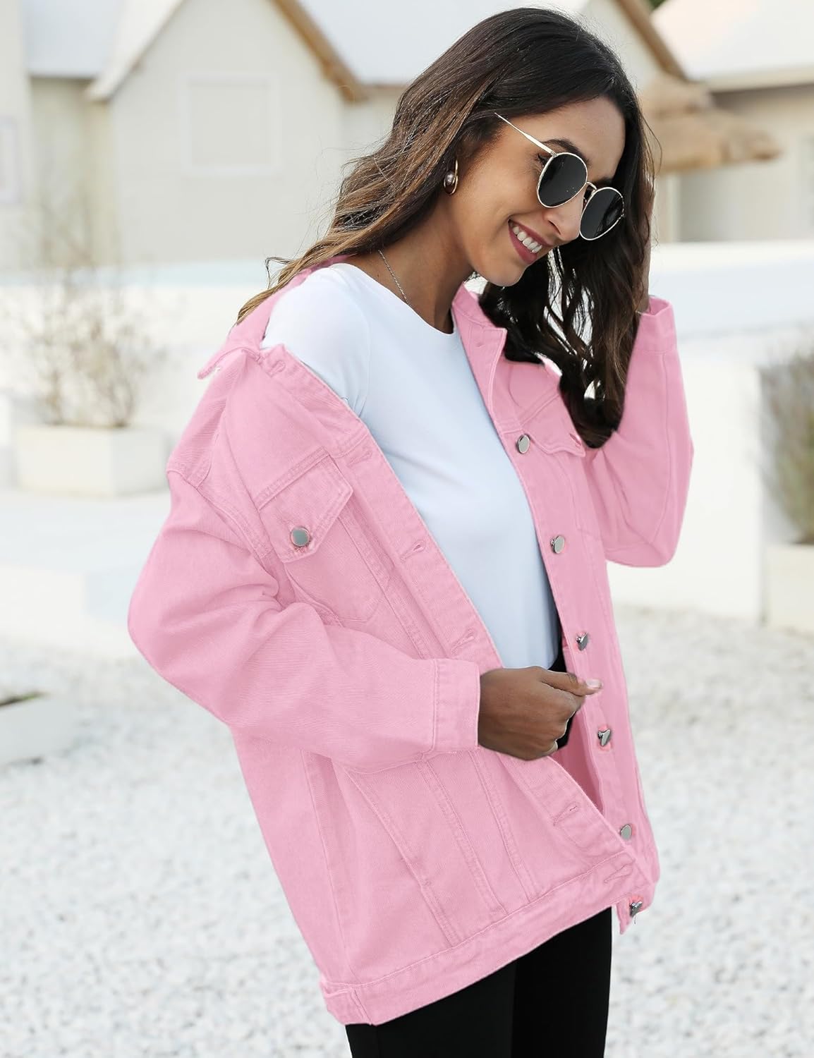 Omoone Women’s Oversized Mid Long Denim Jacket Jean Biker Coat