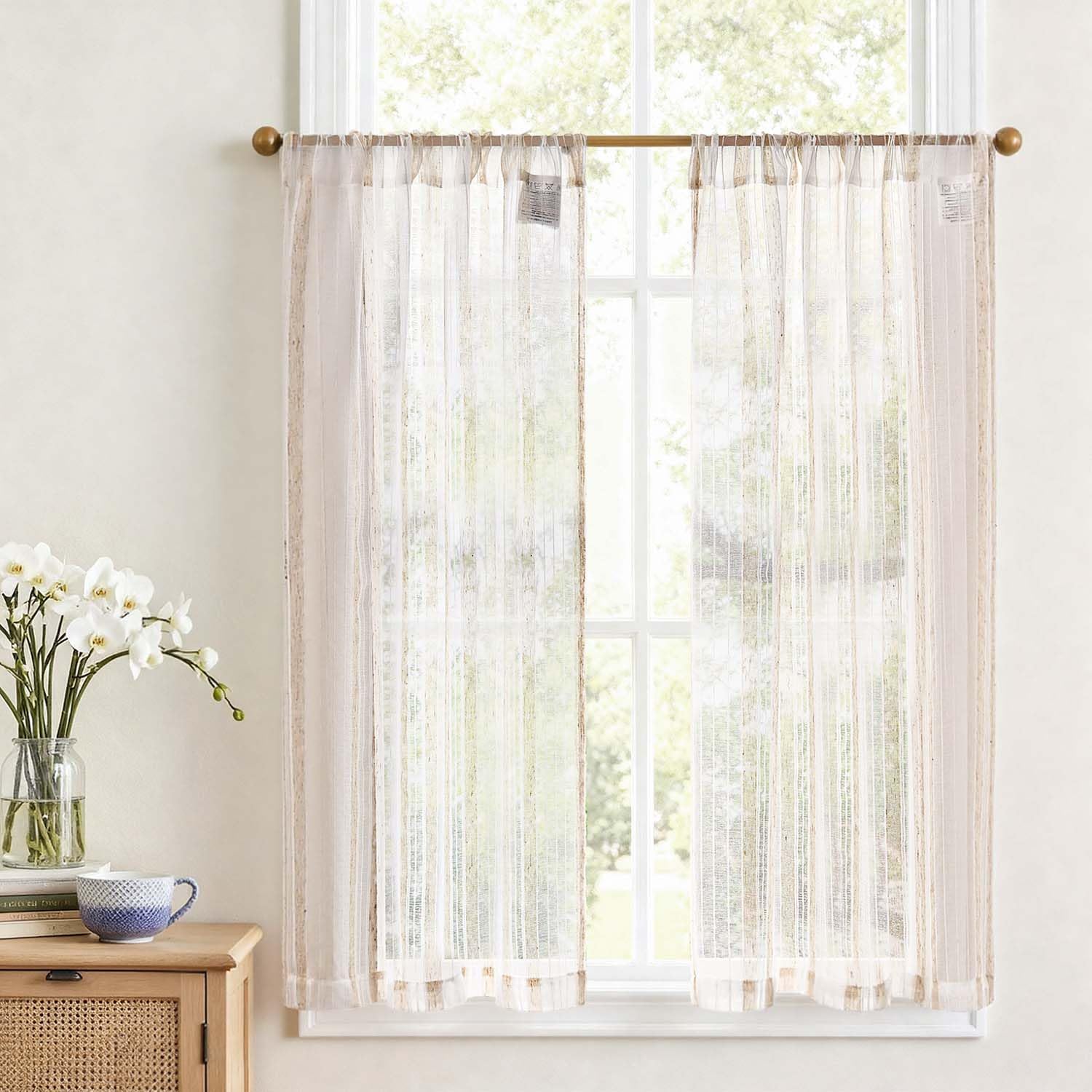 VANGAO Voile Scheibengardine Transparente Bistrogardine Sheer Unifarbige Tunnelzug Küchenvorhang