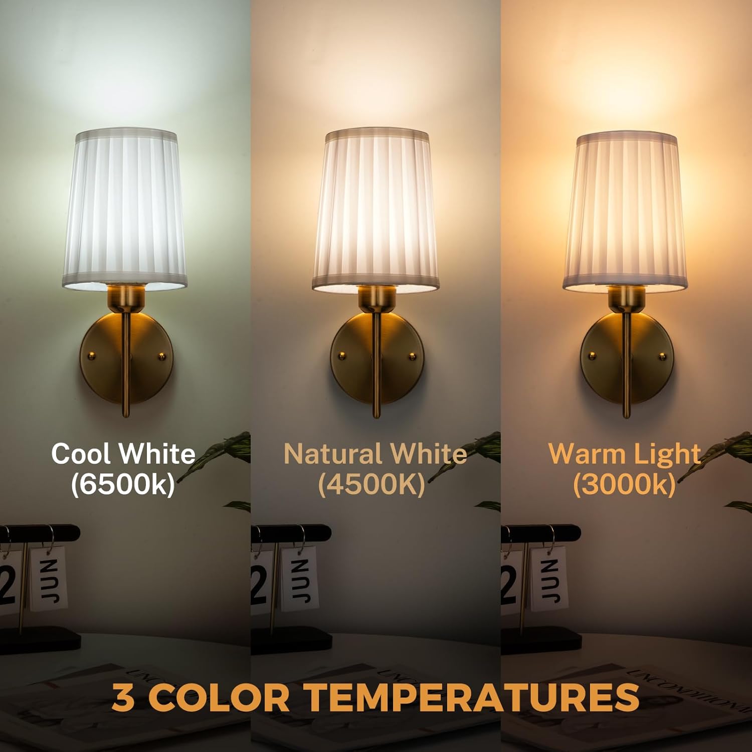 Battery Operated Wall Sconce Set of Two, Wireless Wall Sconces with 10000mAh Dimming Magnetic Bulb, Rechargeable Wall Sconce with Pleated Fabric for Bedroom Living Room Gallery Hallway, Gold