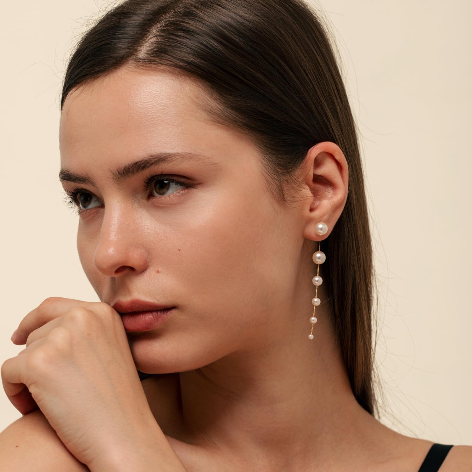 Freshwater Pearl Chain Earrings for Women 18k Gold Plated Drop Dangle Earrings for Women with 925 Sterling Silver Post Statement Jewellery Trendy Gift for Girlfriend Mother - Image 2