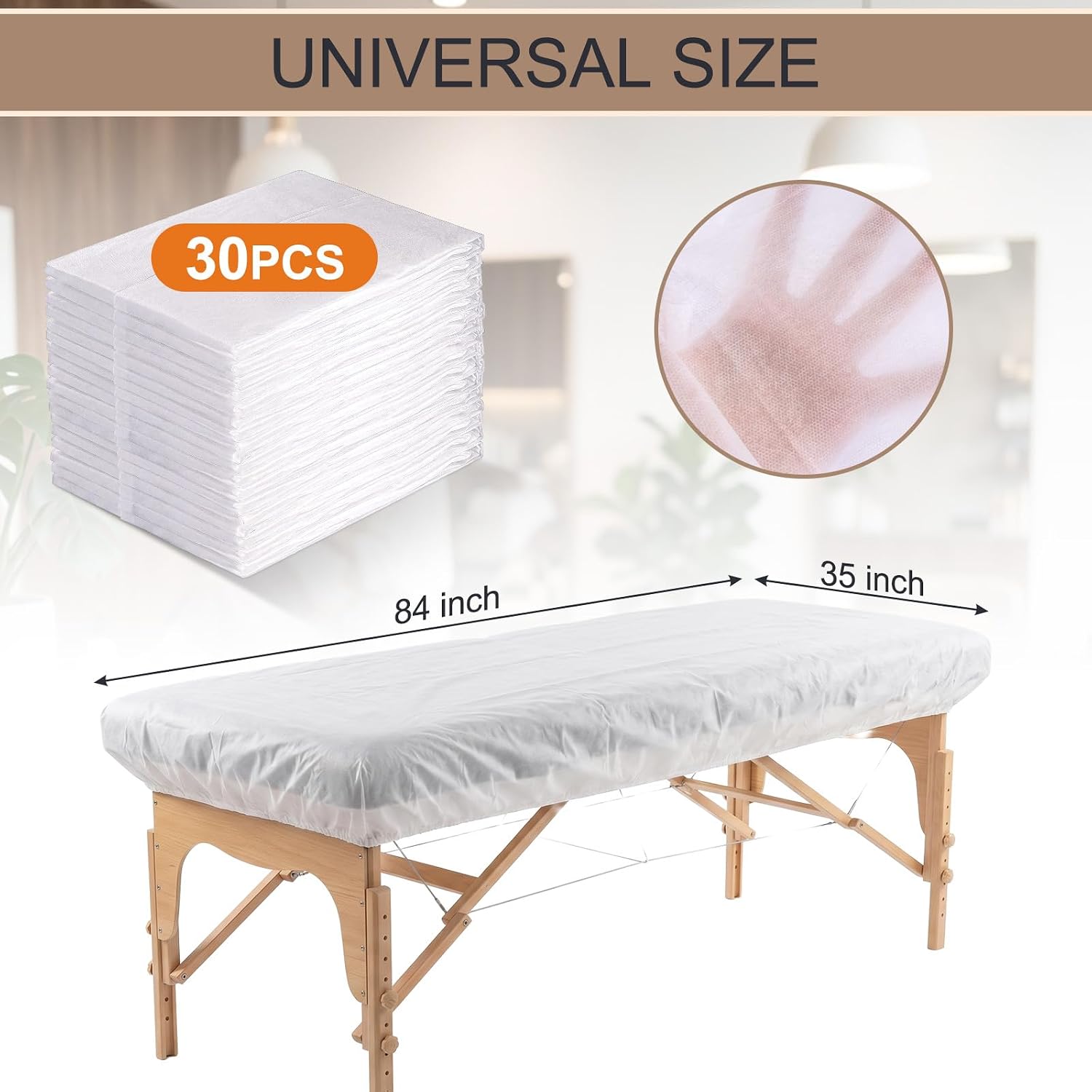 30Pack Disposable Massage Table Sheets 84x35inches Bed Non-Woven Covers | Breathable, Elastic, for Spa Massage Beauty Tattoos