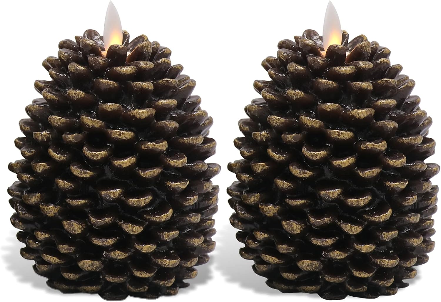 Eldnacele LED Pine Cone Candles Moving Wick, Battery