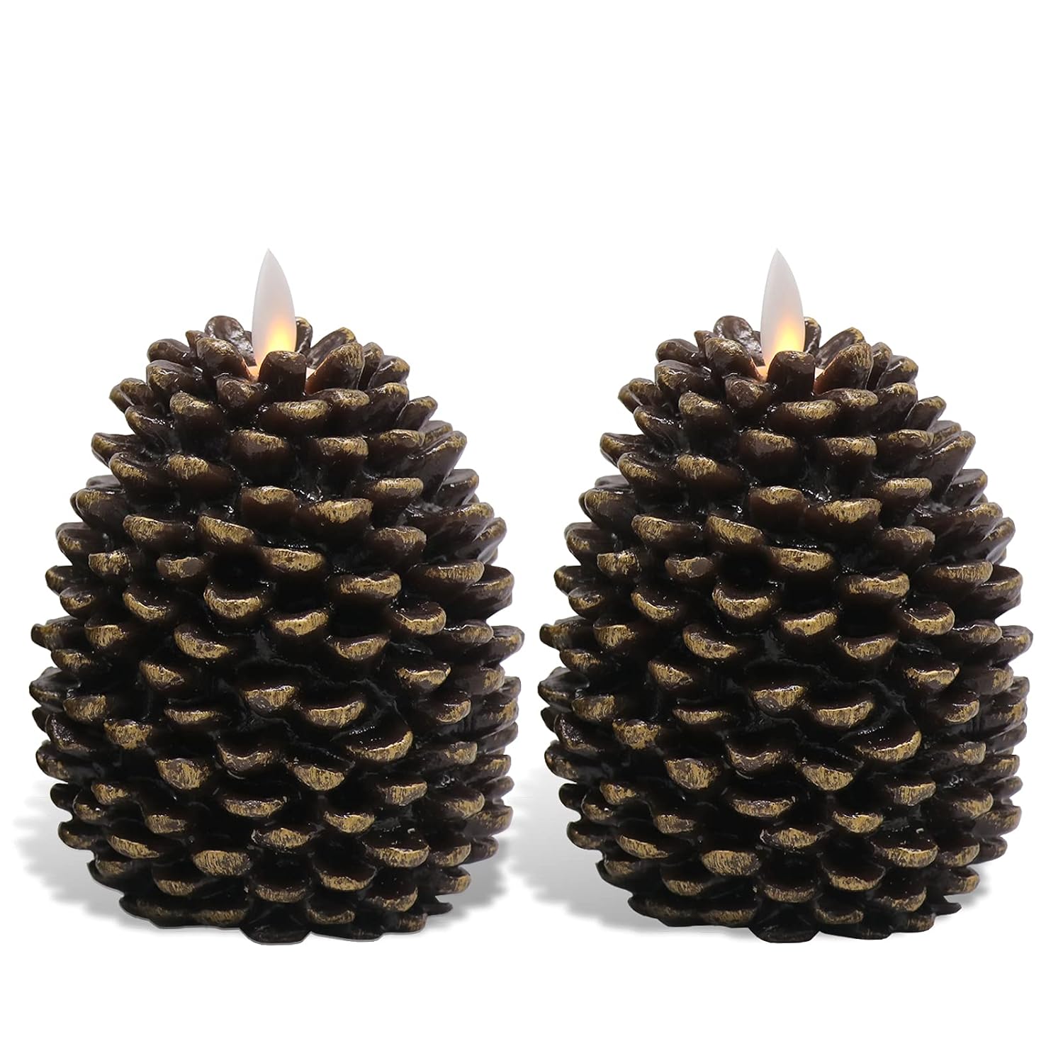 Eldnacele LED Pine Cone Candles Moving Wick, Battery Operated Flameless Candles with Timer