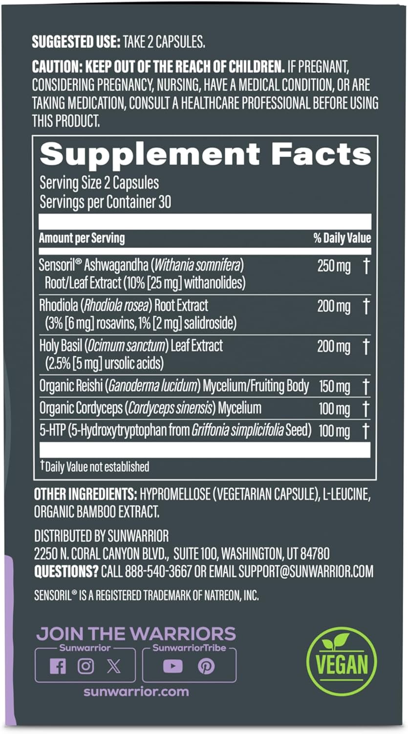 Ashwagandha, Rhodiola, Reishi & 5-HTP for Stress-Free Focus Active Focus & Balance Capsules Caffeine-Free Nootropic for Calm Energy & Mental Clarity, Mood & Immune Support 60 Vegan Capsules - Image 2